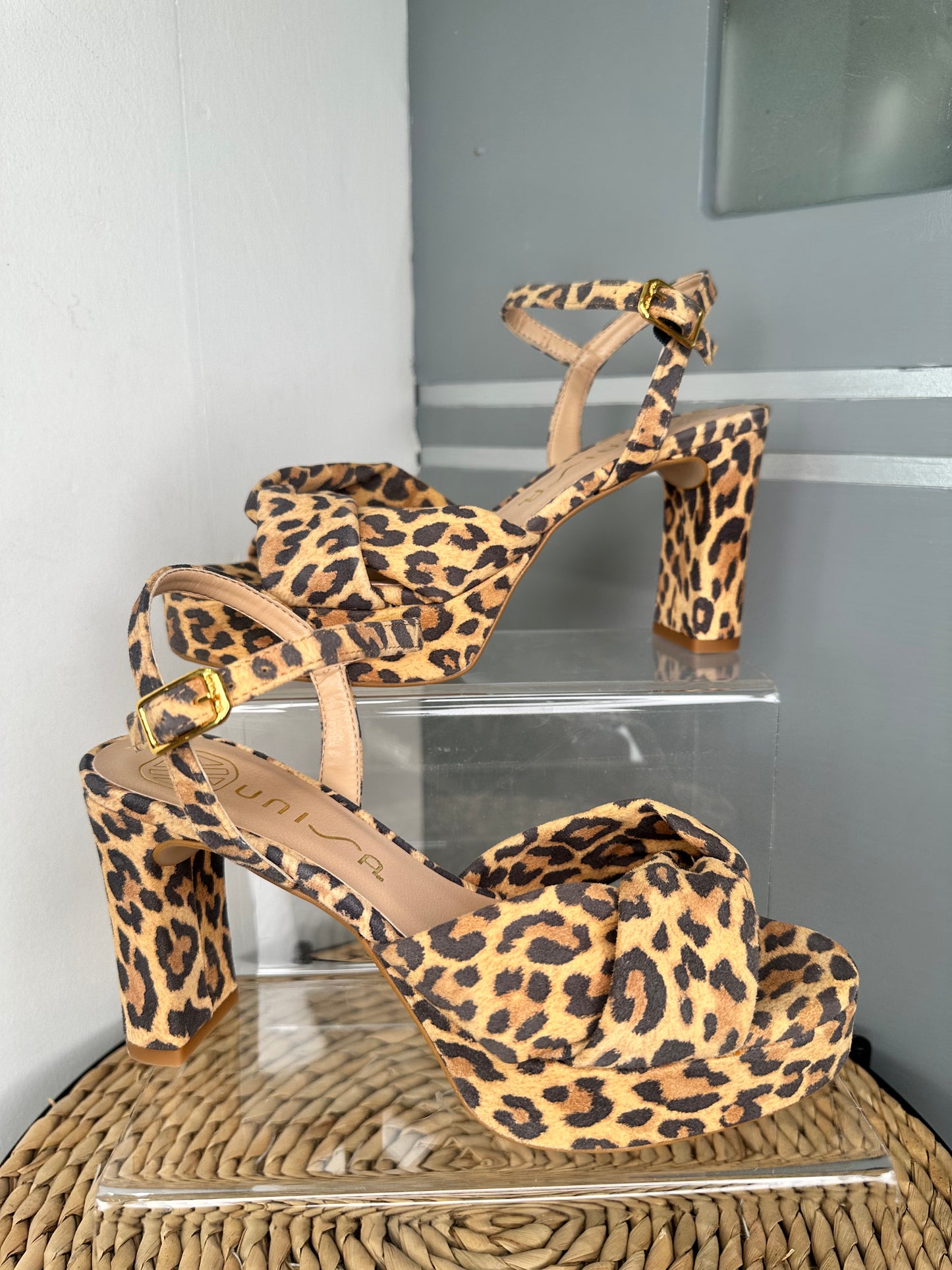 Unisa - Leopard Print Suede Platform Block Heel Sandal