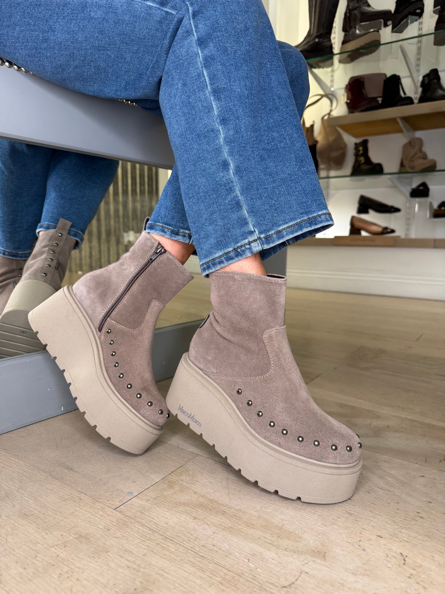 Marco Moreo -Mink Suede Chunky Sole Boot With Stud Trim Detail