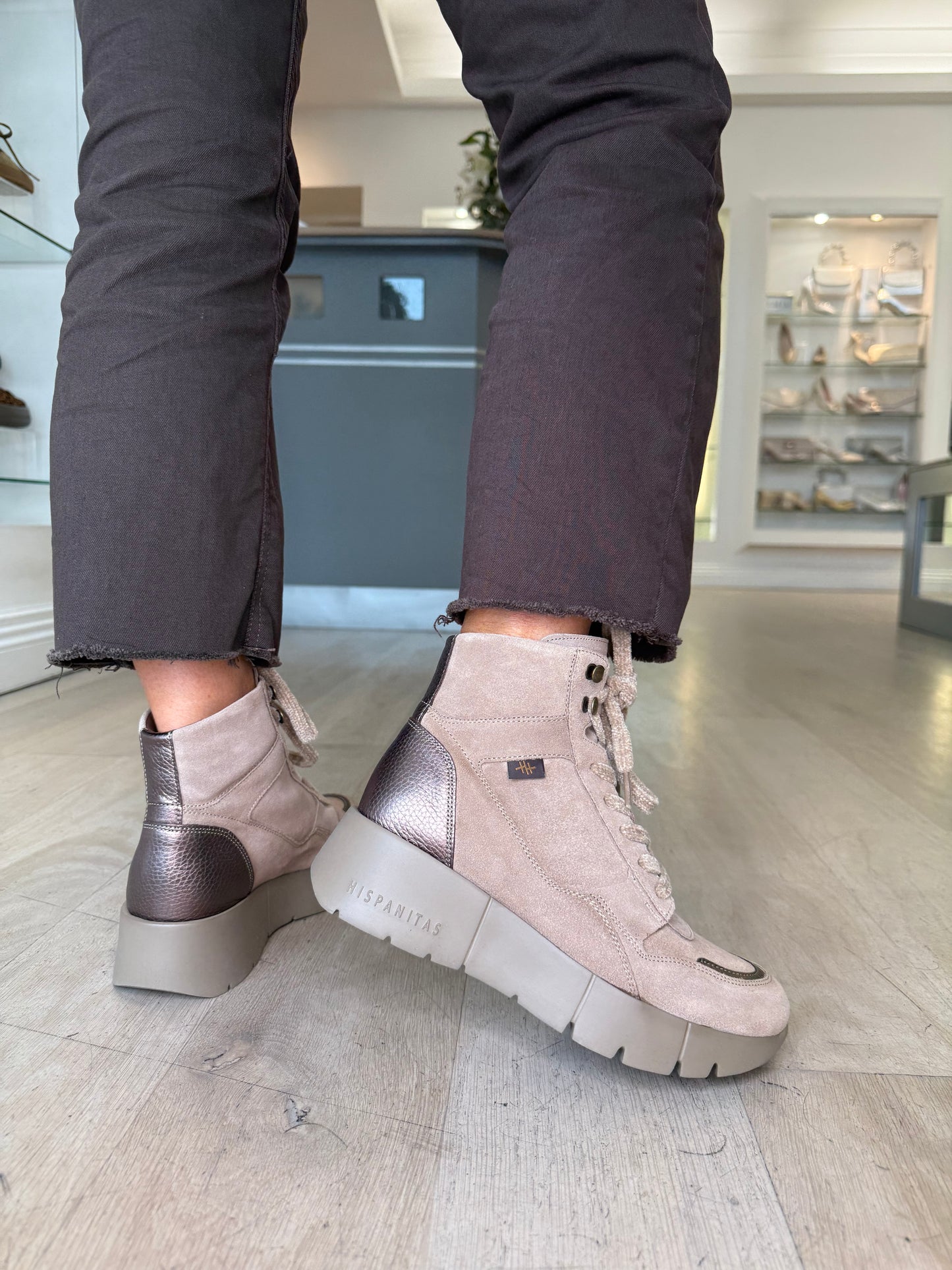 Hispanitas - Taupe Suede & Soft Bronze Mix Lace Up Sporty Boot