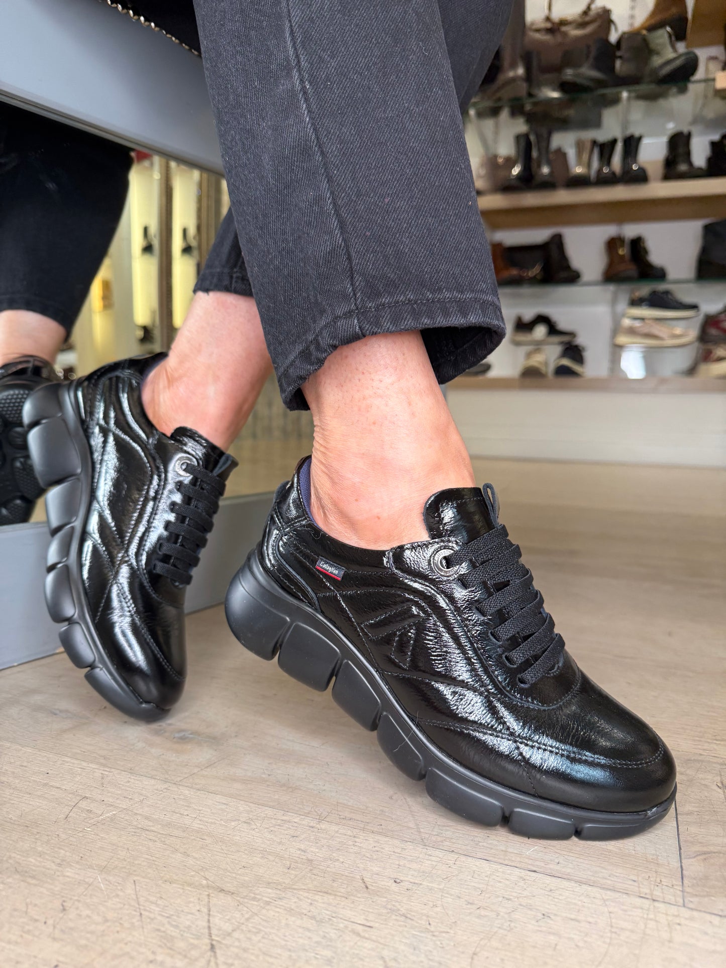 Callaghan - Black Flexy Padded Patent Leather With Chunky Sole