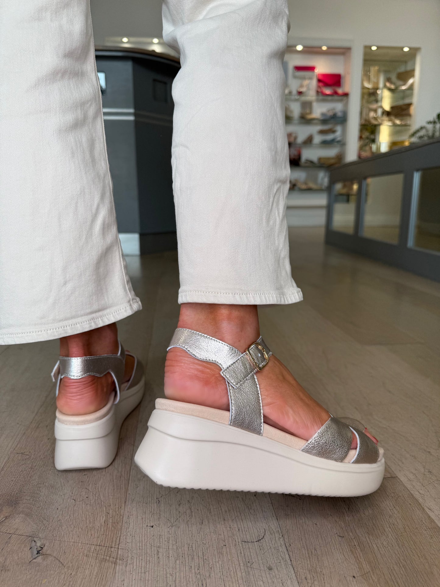 Callaghan -Soft Metallic Gold Scalloped Wedge Sandal