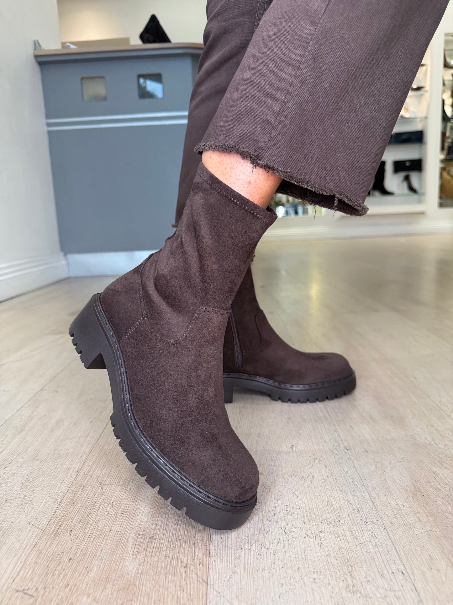 Unisa -Brown Suede Stretch Chelsea Style Boot