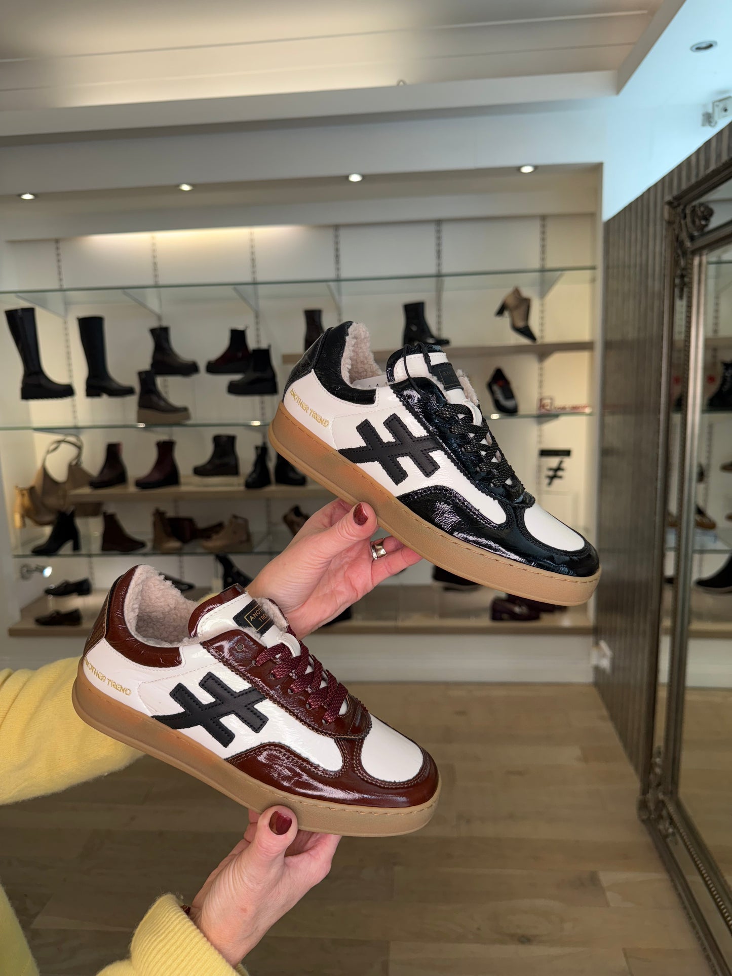 Another Trend - Brown & White Flexy Patent Leather Trainer With Wollen Lining