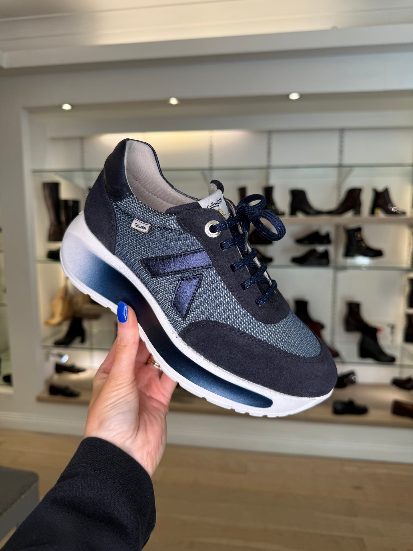 Callaghan - Navy Suede Lace Up Chunky Sole Trainer Wedge Trainer