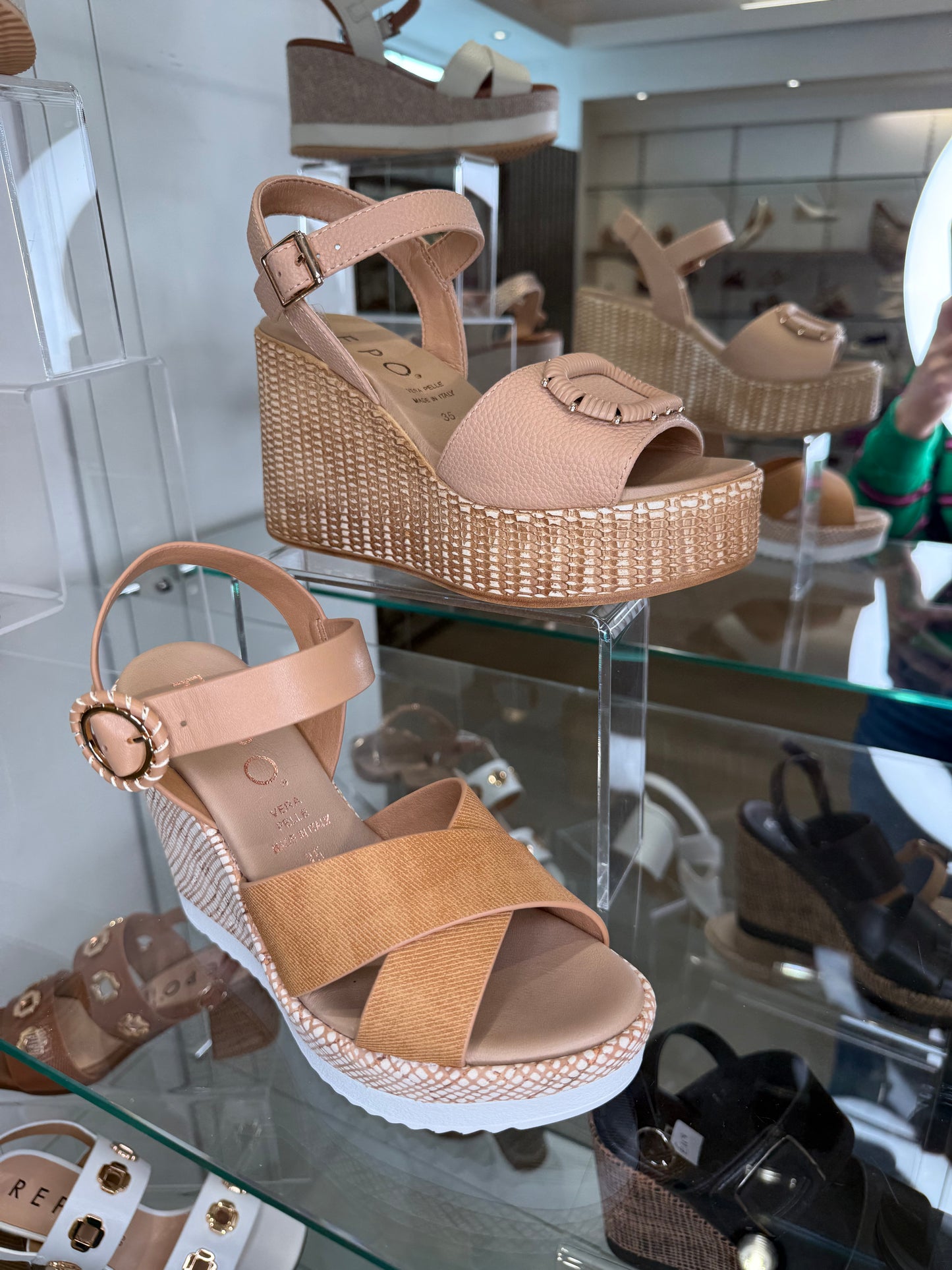 Repo - Rich Camel Leather High Platform Wedge Sandals