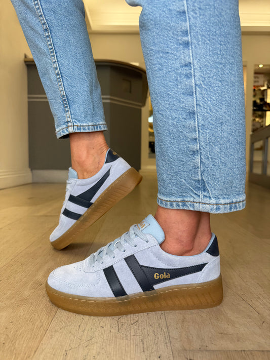 Gola - Grandslam Sky Blue Suede Trainer With Dark Navy Trim