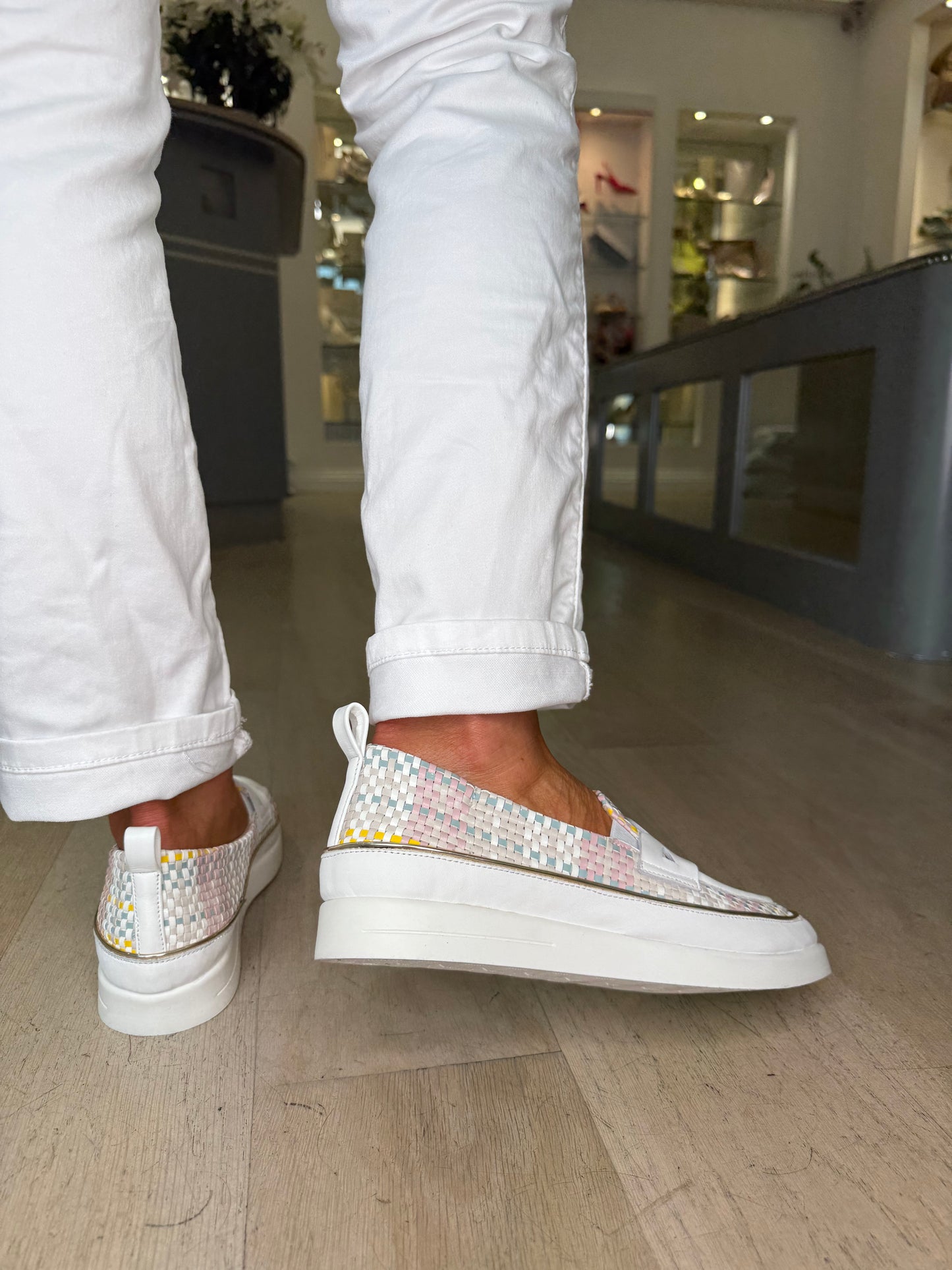 XSA - White Multi Mix Woven Leather Slip On Loafer