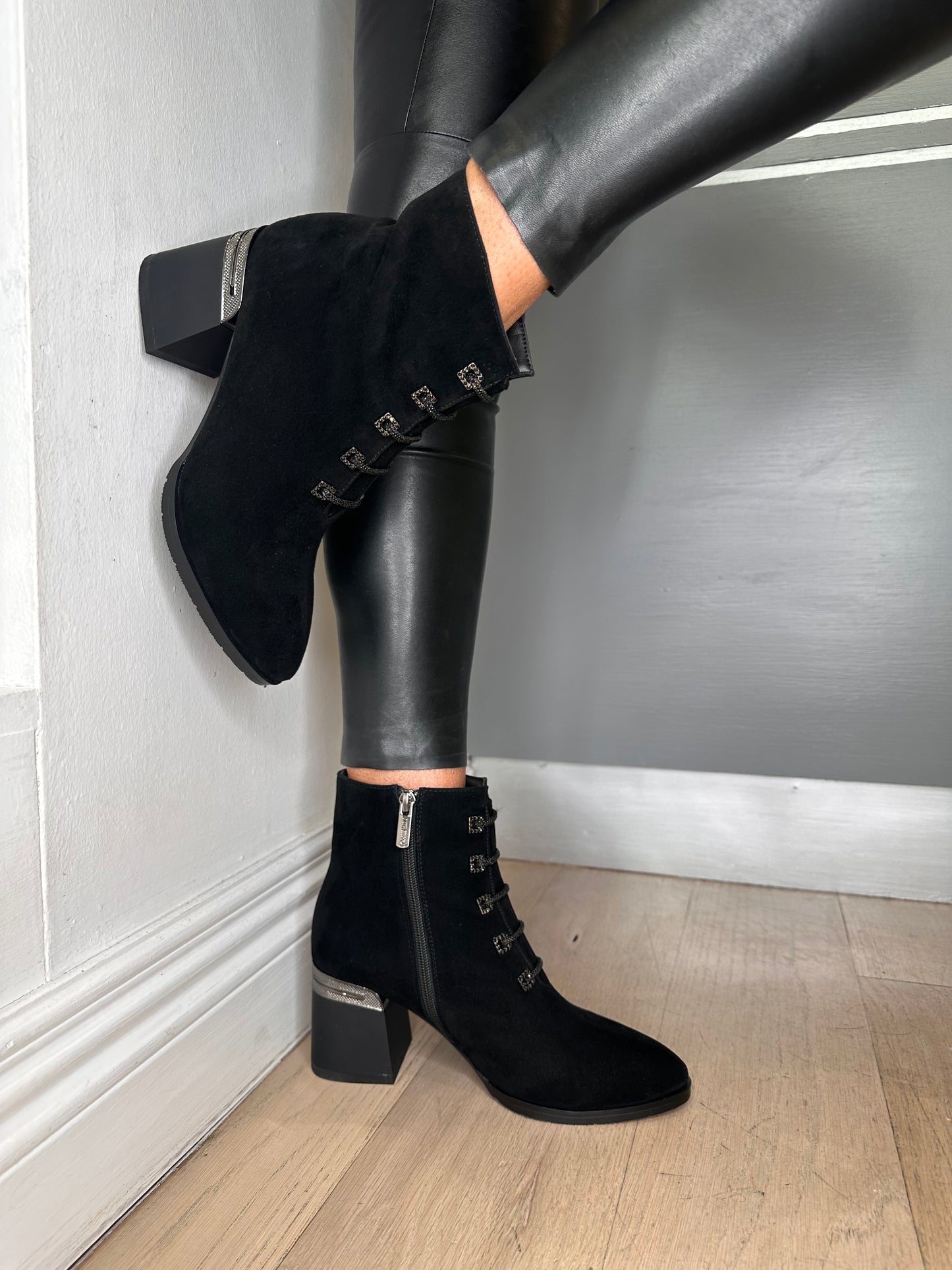 Loretta Vitale - Black Suede Lace Up Boot With Block Heel