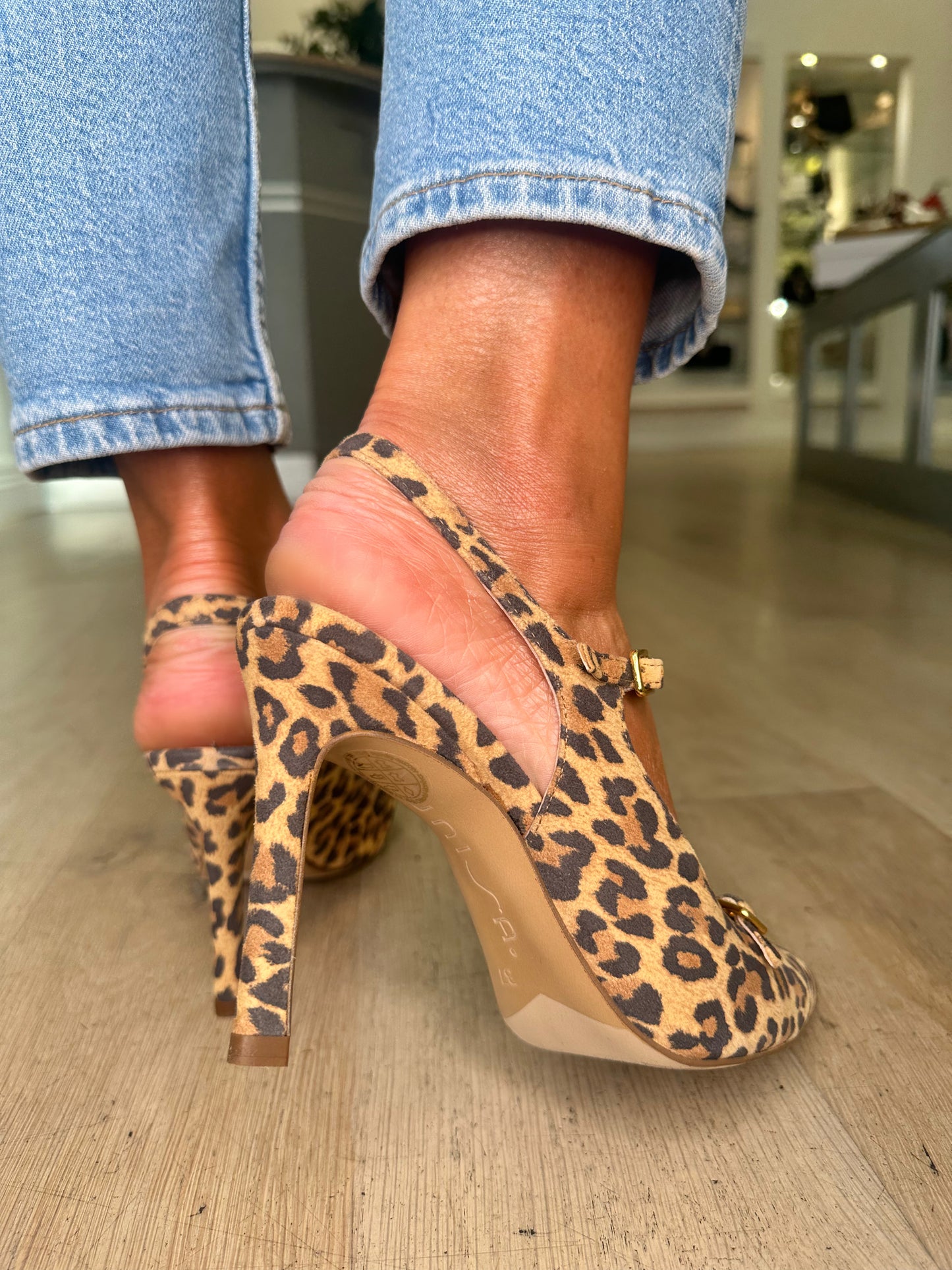 Unisa - Leopard Print Suede Pointy Slingback Court Shoe