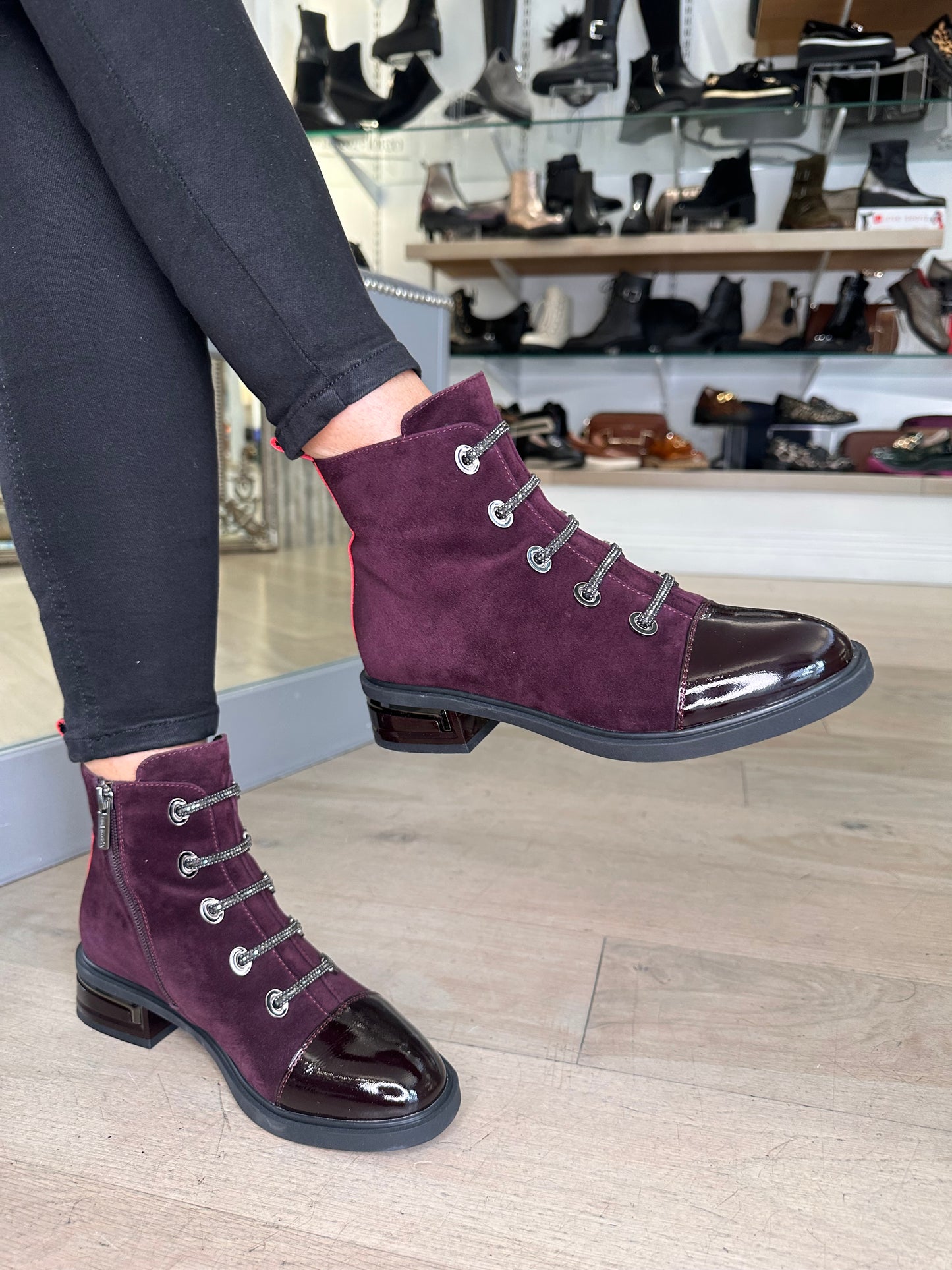 Loretta Vitale - Wine Suede & Patent Toe Mix Chelsea Style Boot