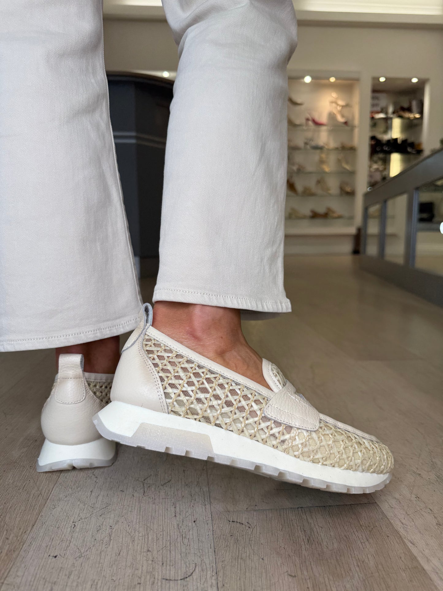 Hispanitas - Rich Cream Hessian Mesh Sporty Slip On Shoe