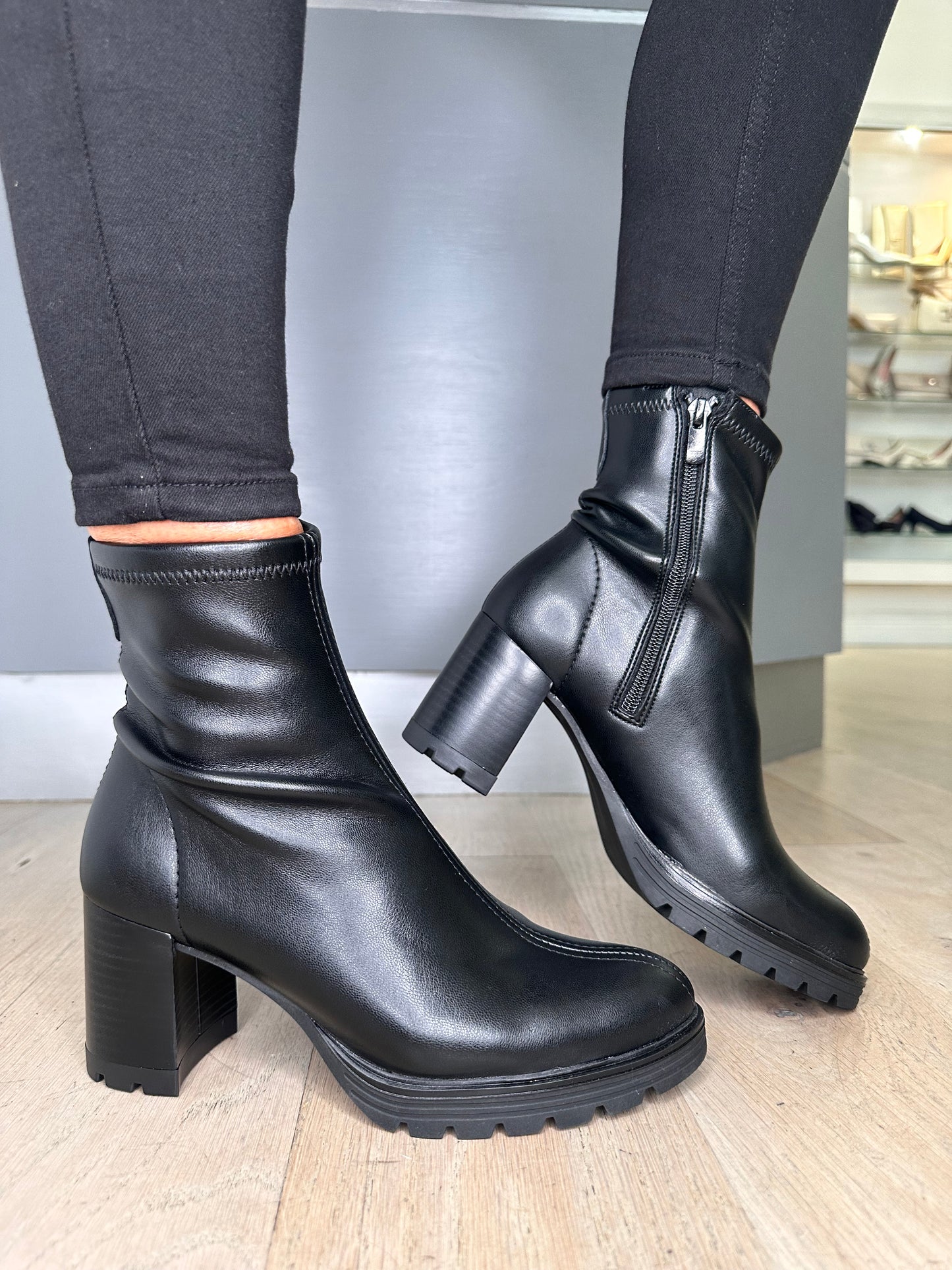 Viguera - Black Sock Boot With Block Heel & Platform Sole