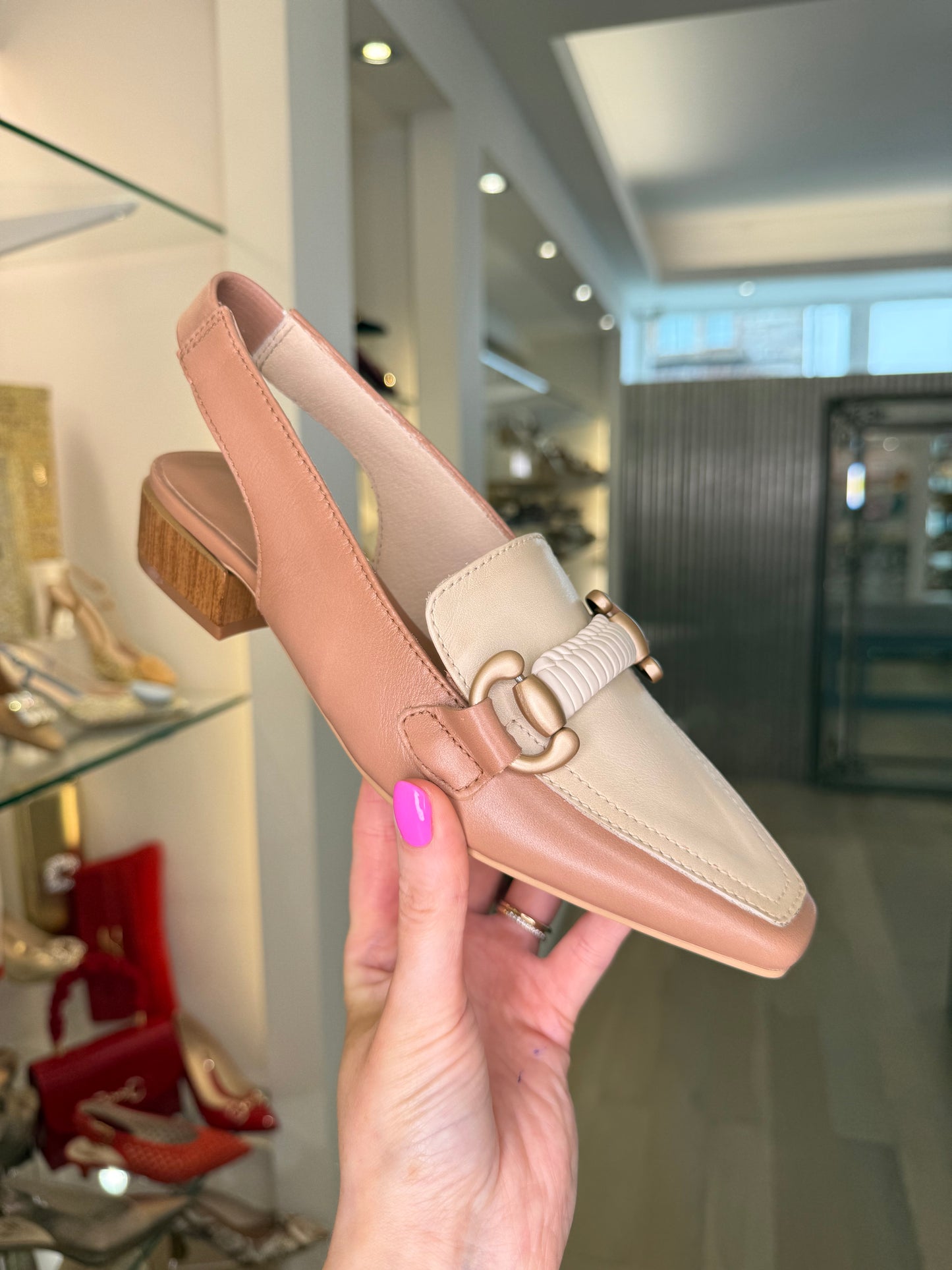 Hispanitas -Almond/ Butter Slingback Shoe With Buckle Trim