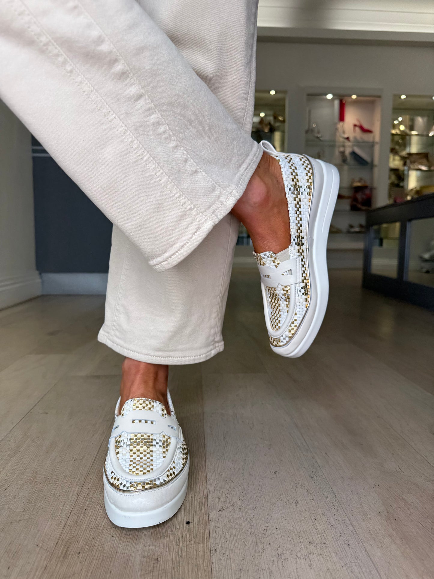 XSA - Cream, Gold And Silver Mix Woven Leather Slip On Loafer