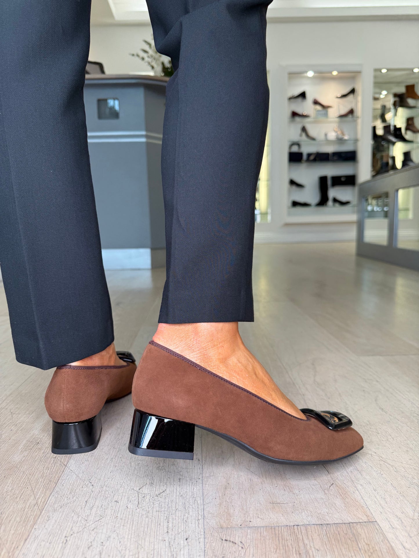 Ara - Chestnut Suede Pomp Style Shoe With Leopard Print Trim