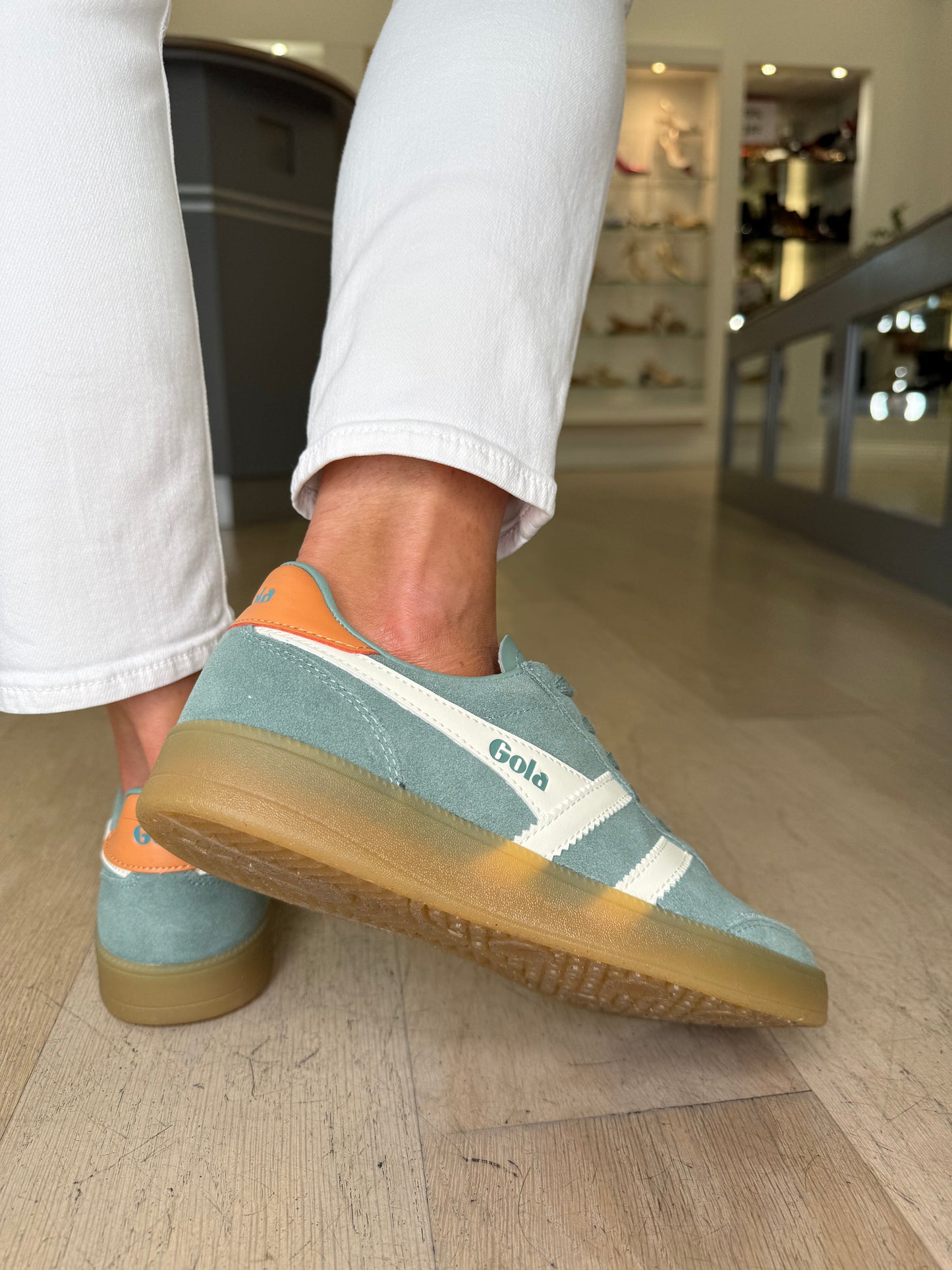 Gola - Viper Soft Green Trainer With White Leather & Orange Trim