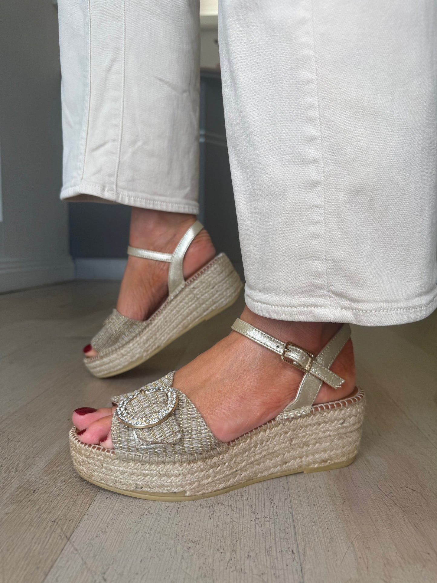 Viguera - Camello Espadrille Wedge With Diamante Buckle Trim