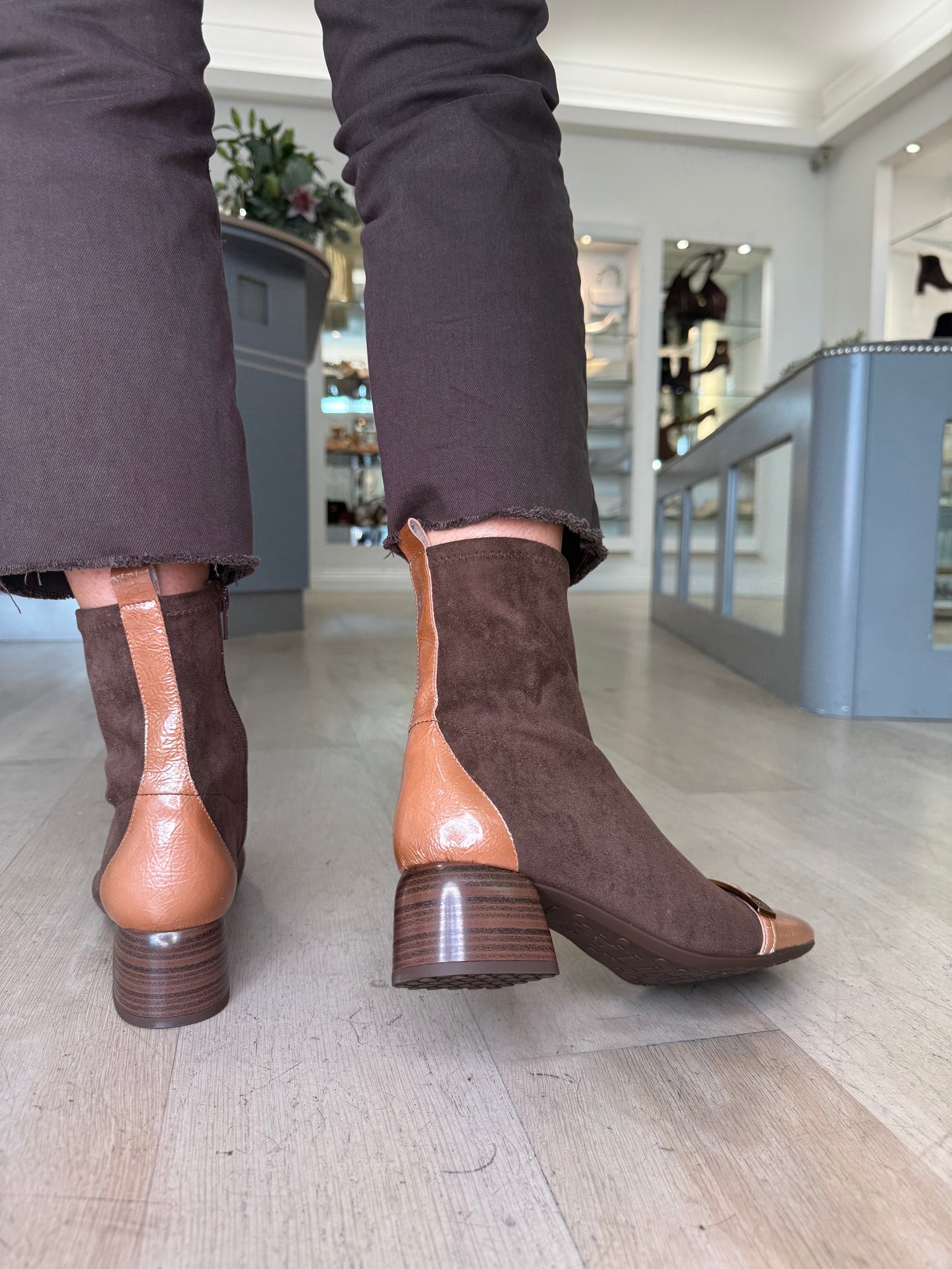 Hispanitas - Rich Brown Suede Boot With Almond Patent Leather Trim