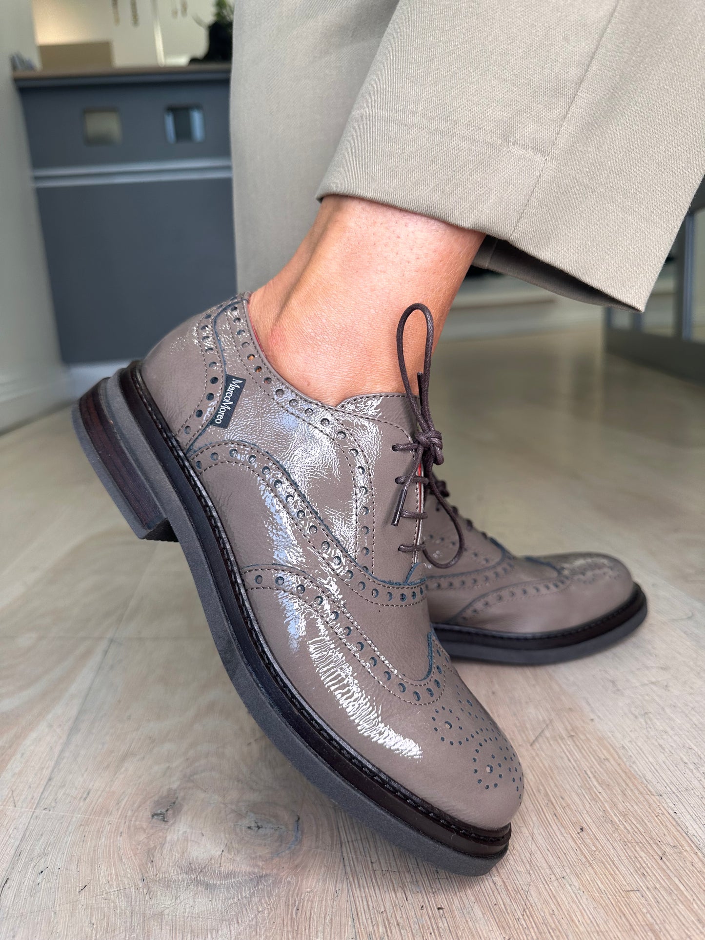 Marco Moreo - Taupe Flexy Patent Lace Up Brogue