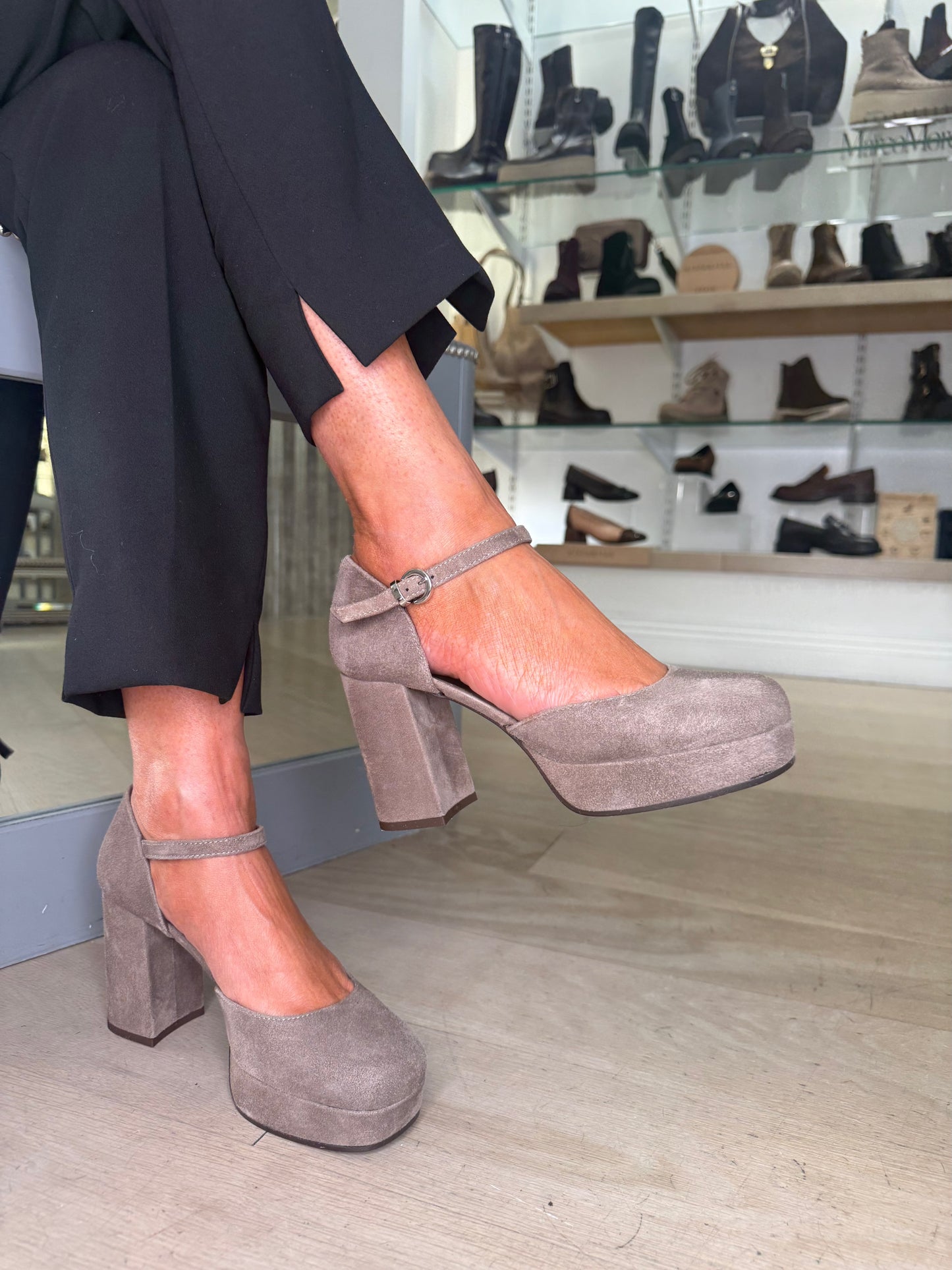 Marco Moreo - Nicole Mink Suede Block Heel Mary Jane Shoe