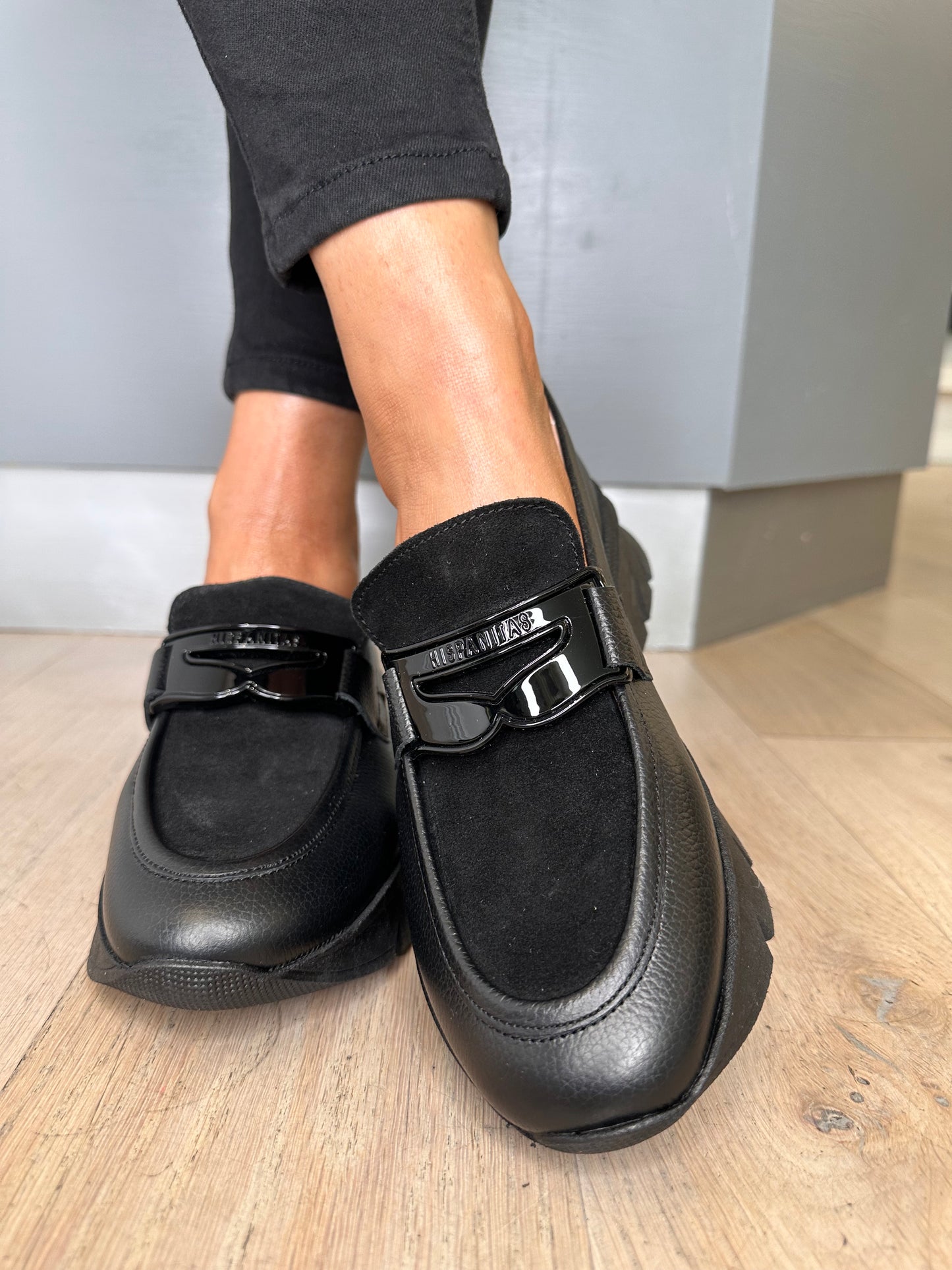 Hispanitas - Black Leather & Suede Mix Sporty Slip On Shoe