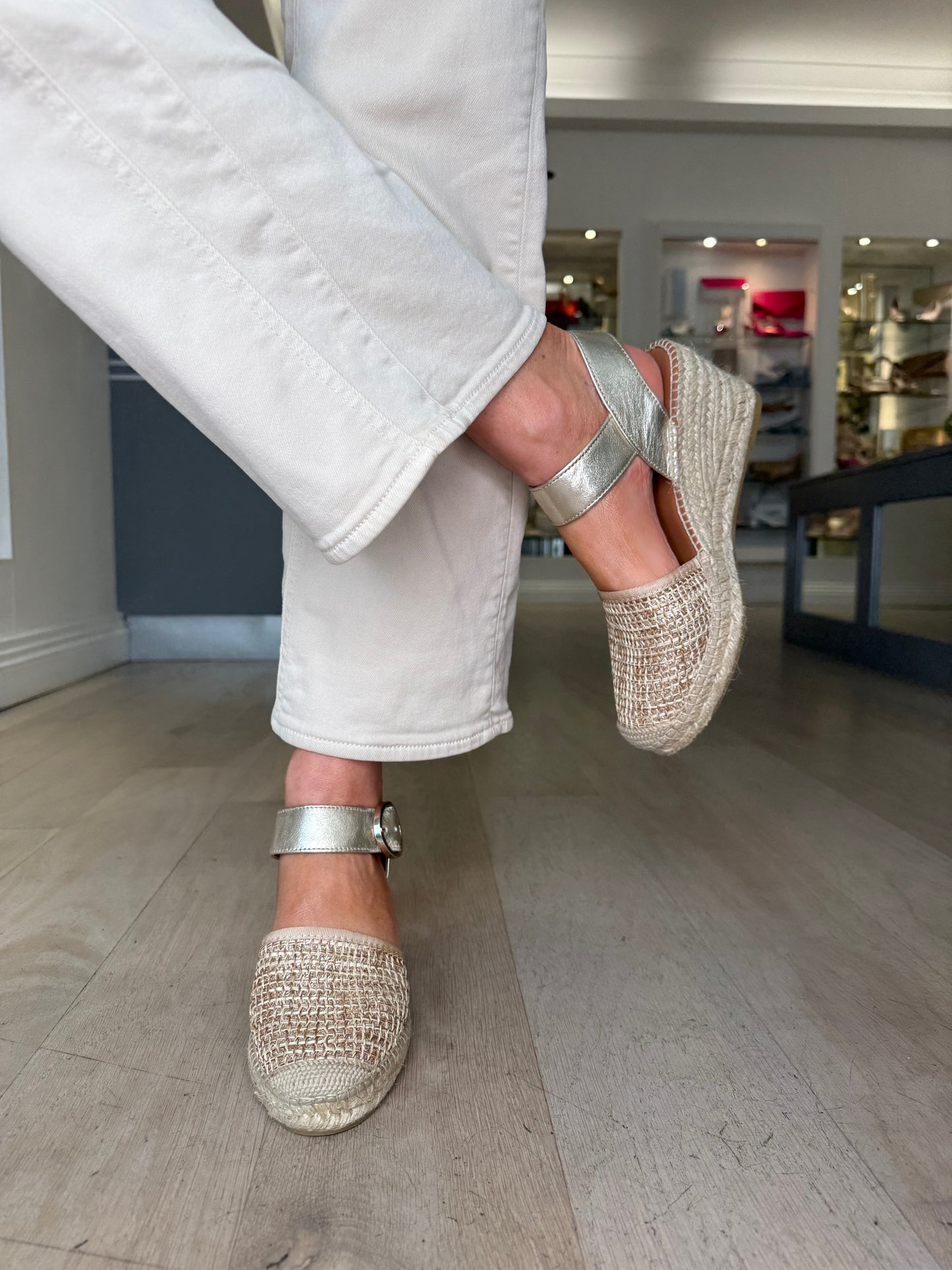 Viguera - Gold Mix Espadrille Closed Toe Medium Wedge
