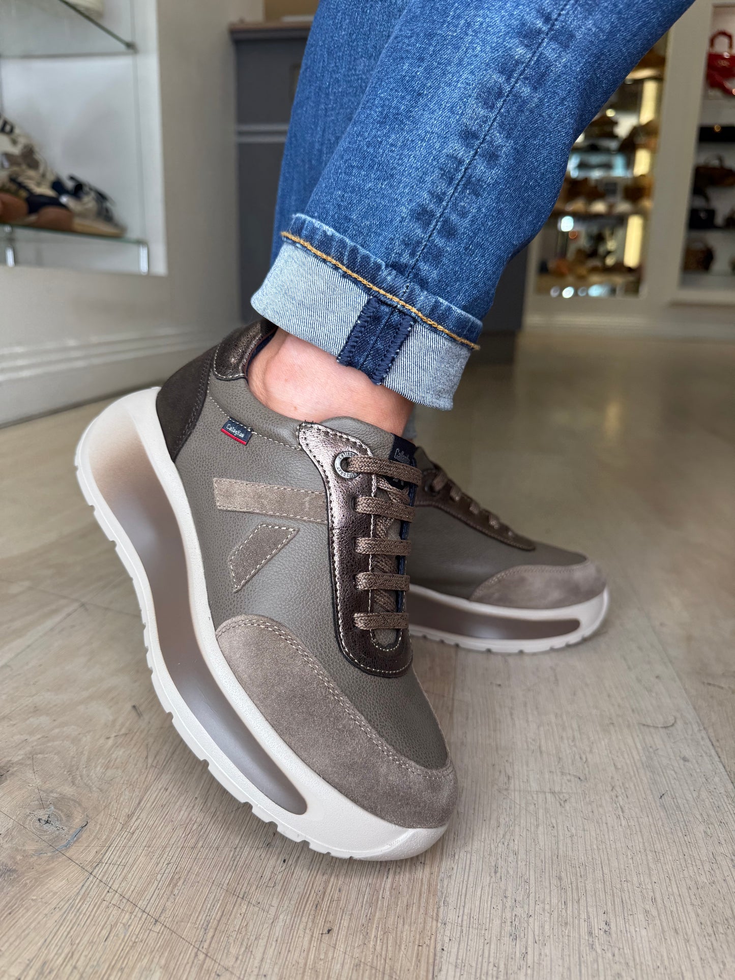 Callaghan - Brown Mix Lace Up Chunky Sole Trainer