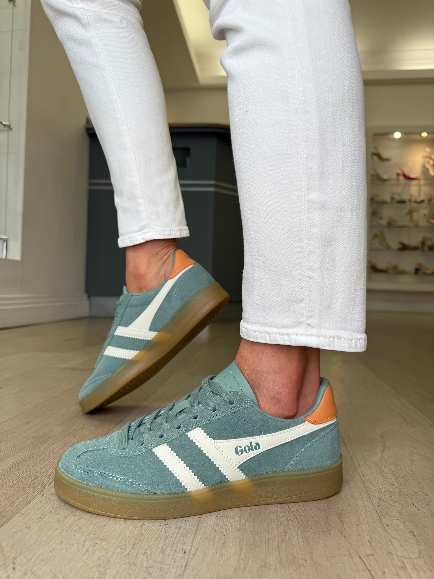 Gola - Viper Soft Green Trainer With White Leather & Orange Trim