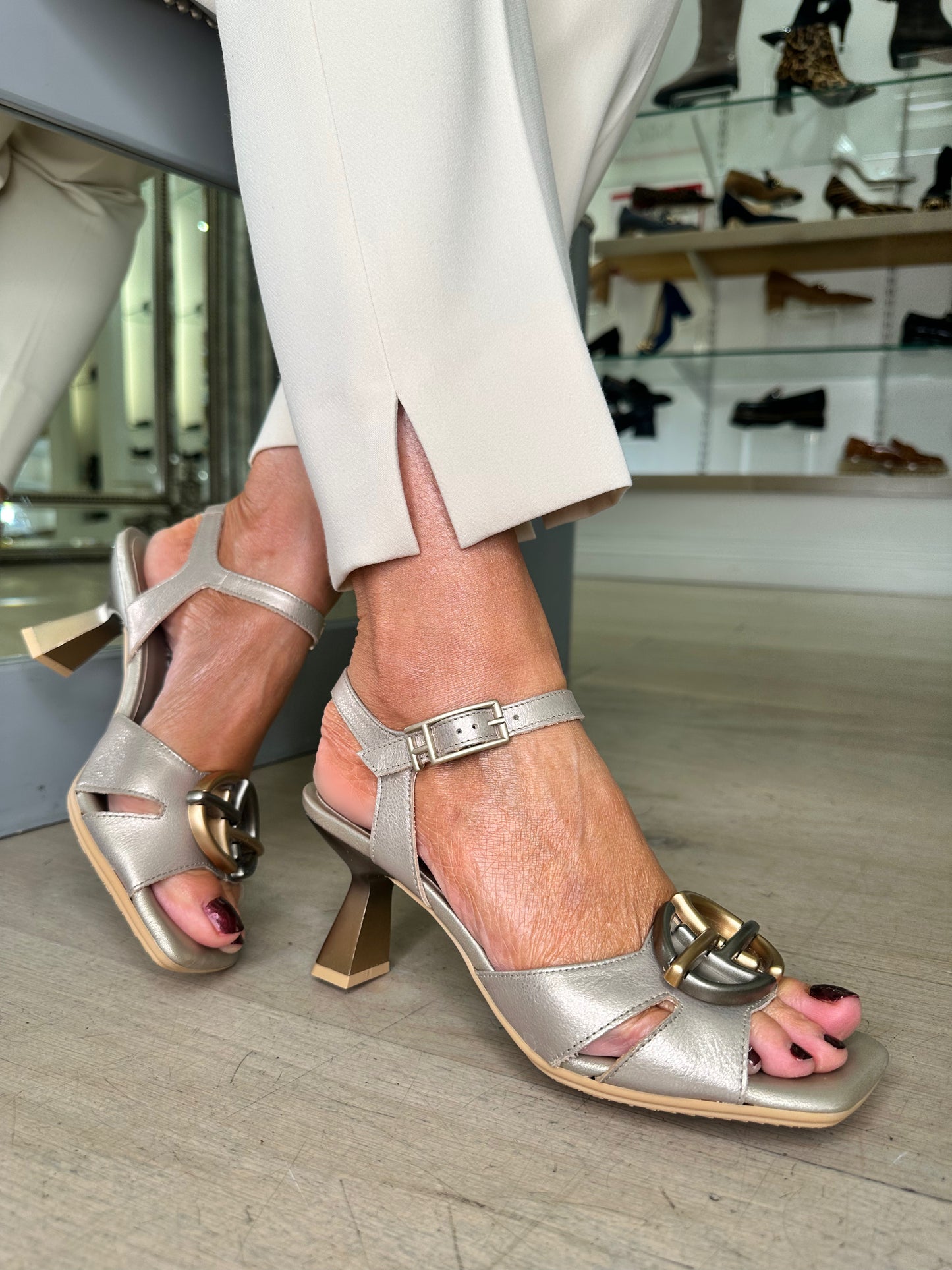 Hispanitas - Champagne Gold Staggered Heel Sandal