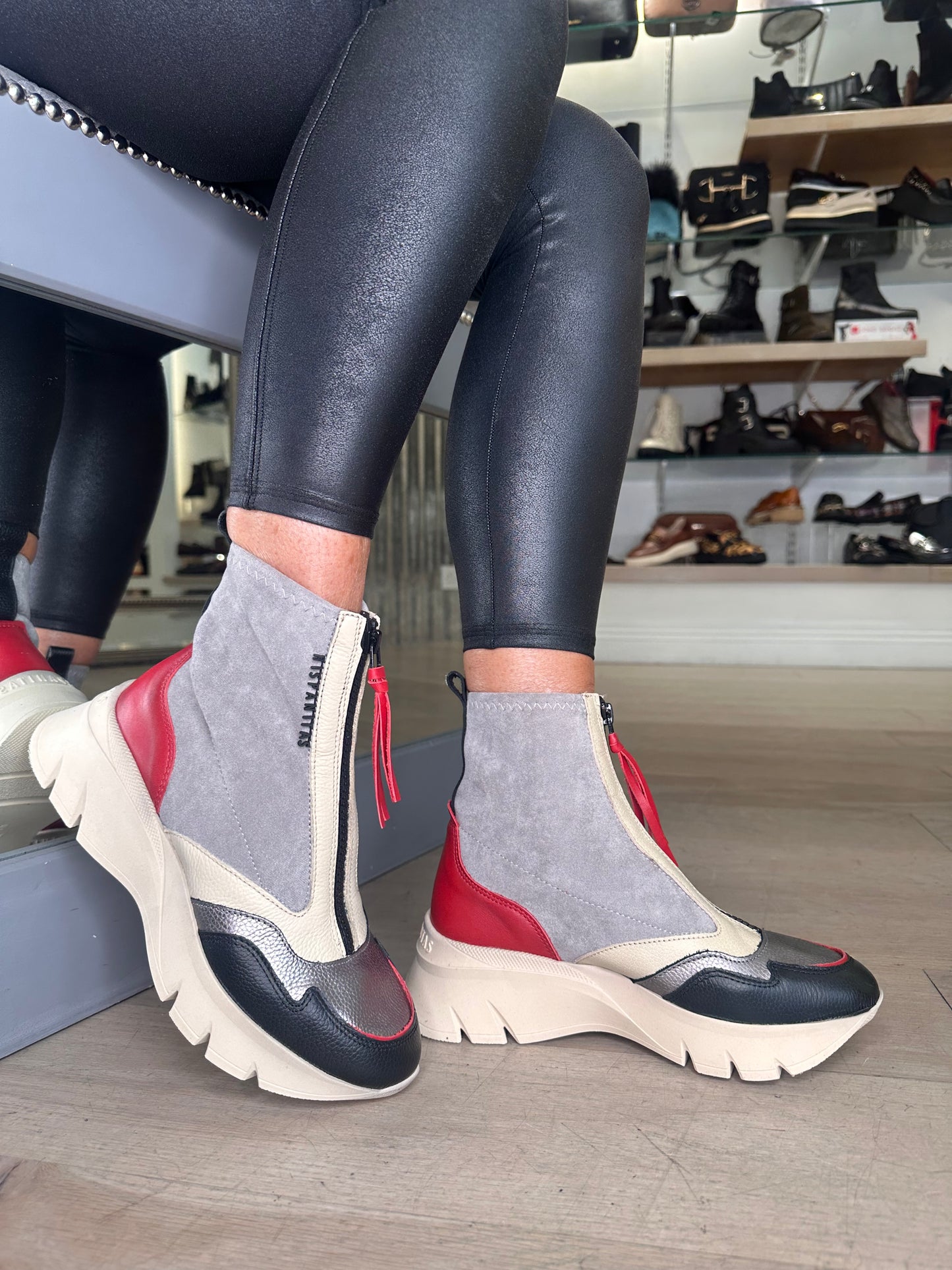 Hispanitas - Grey Suede Mix Sporty Boot With Red Trim