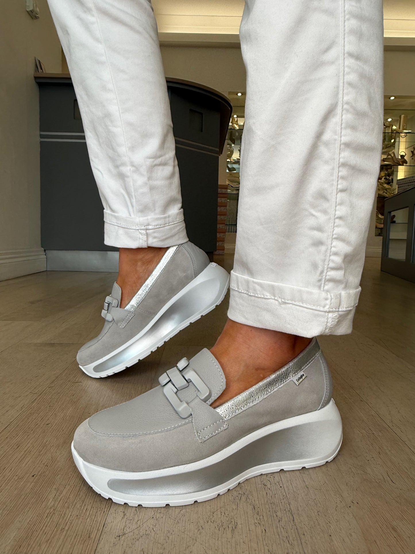 Callaghan - Soft Grey Leather & Suede Mix Slip On Shoe With Metallic Grey Trim
