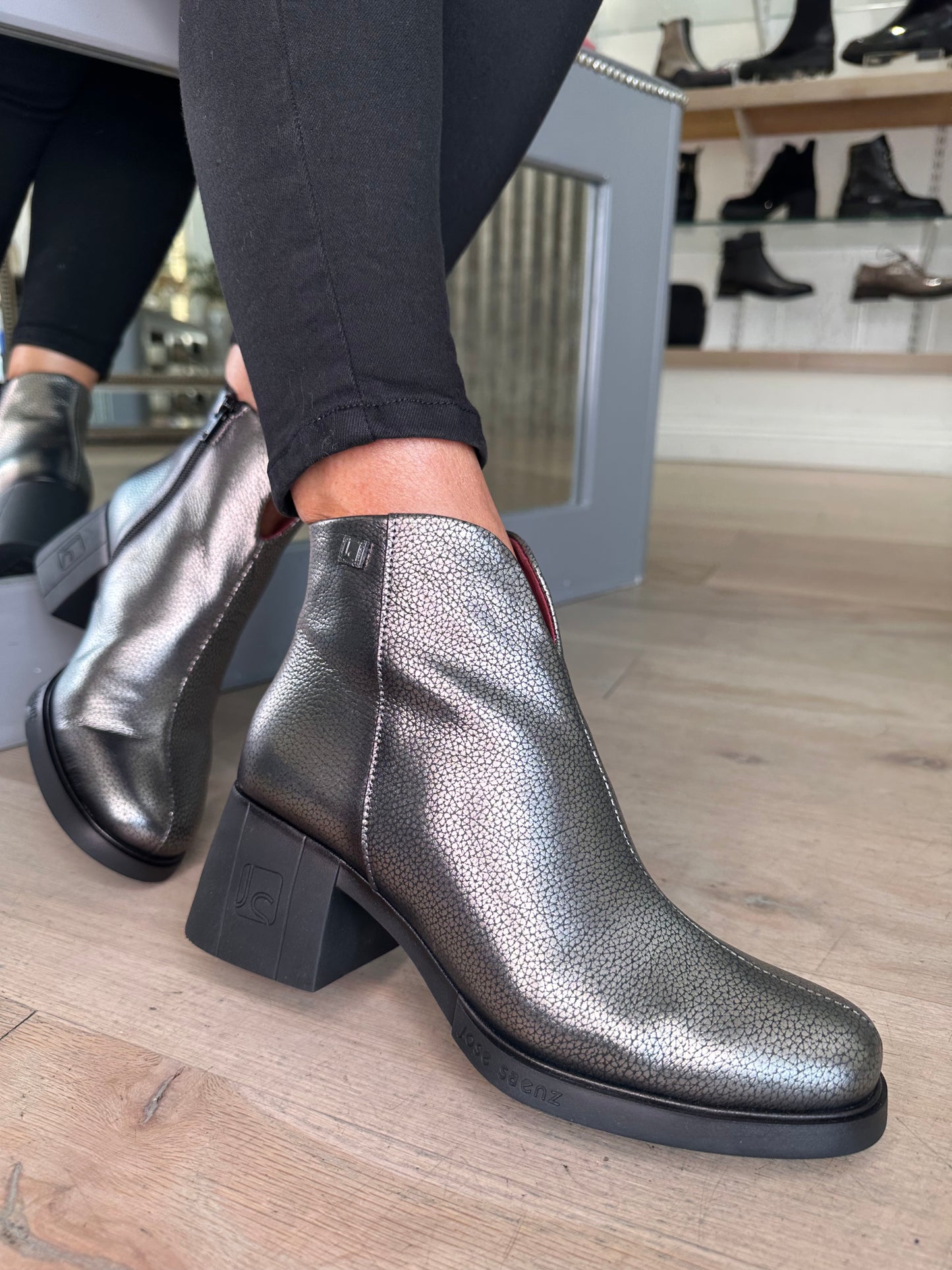 Jose Saenz - Silver Metallic Block Heel Boot