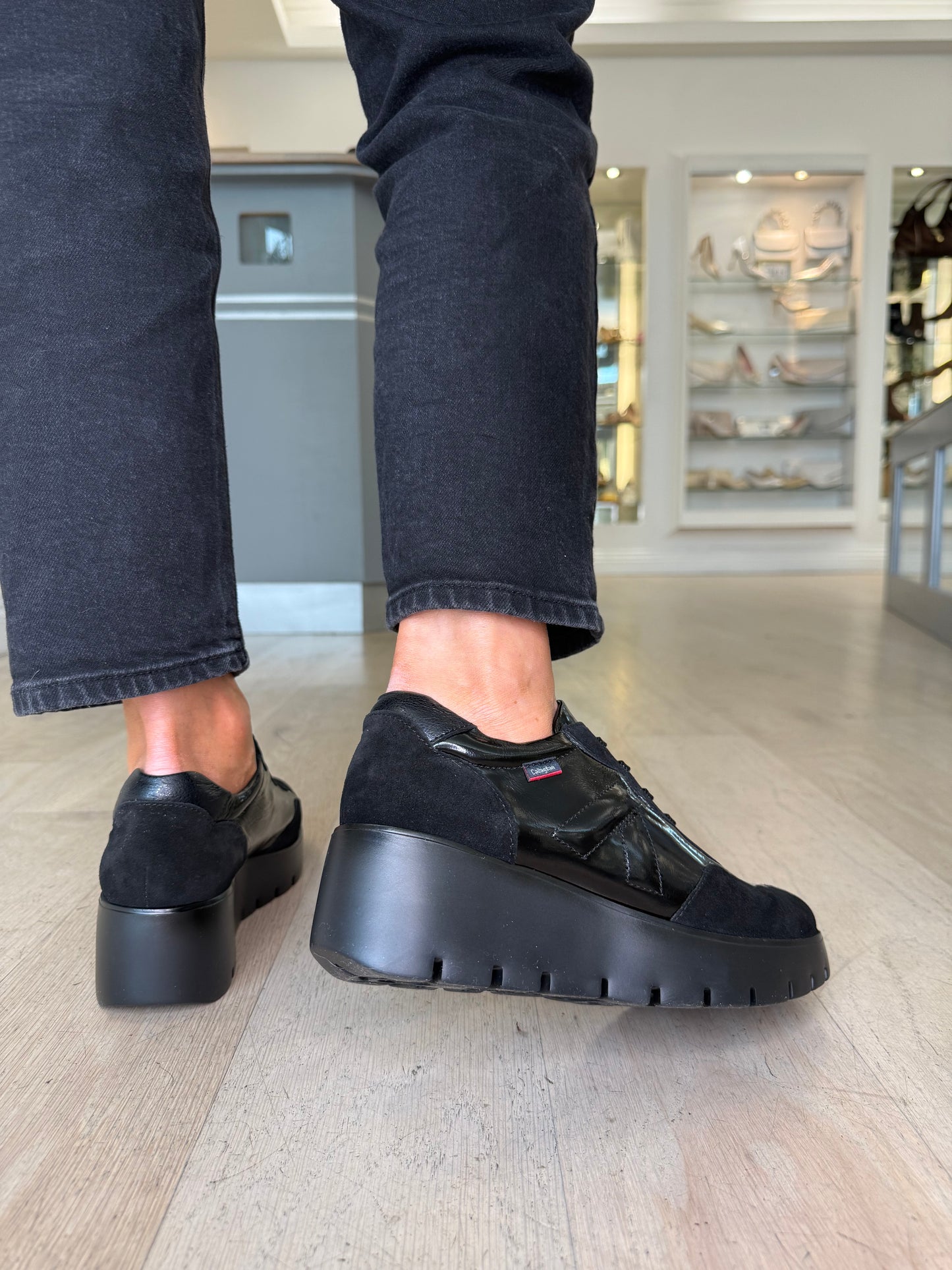 Callaghan - Black Patent & Suede Lace Up Trainer With Wedge Sole