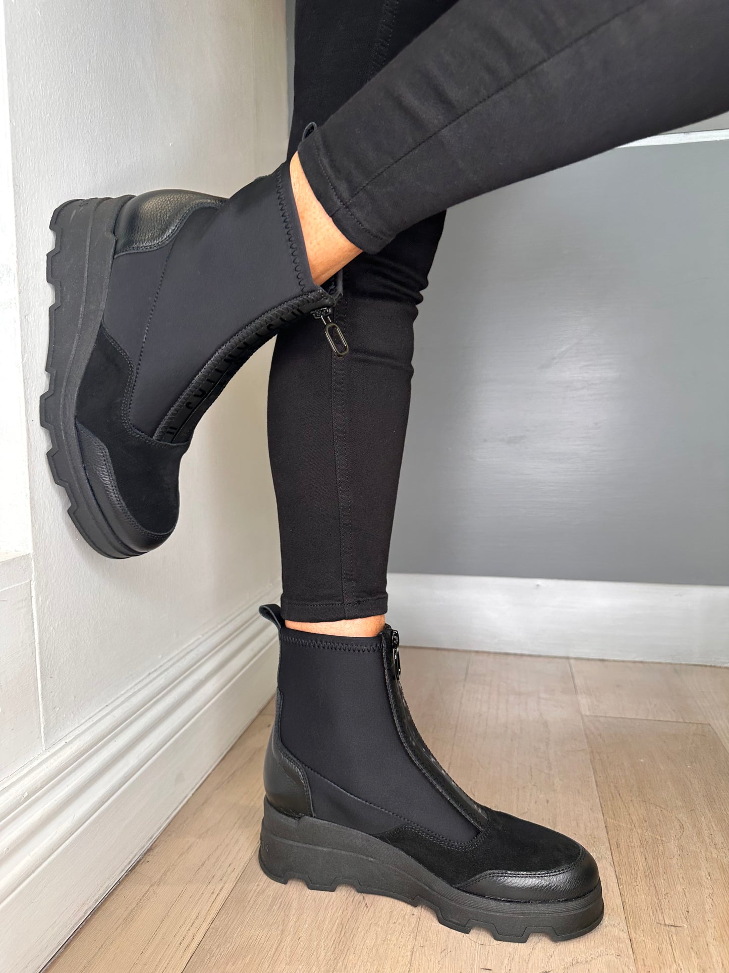 Hispanitas - Black Fabric Mix Wedge Boot