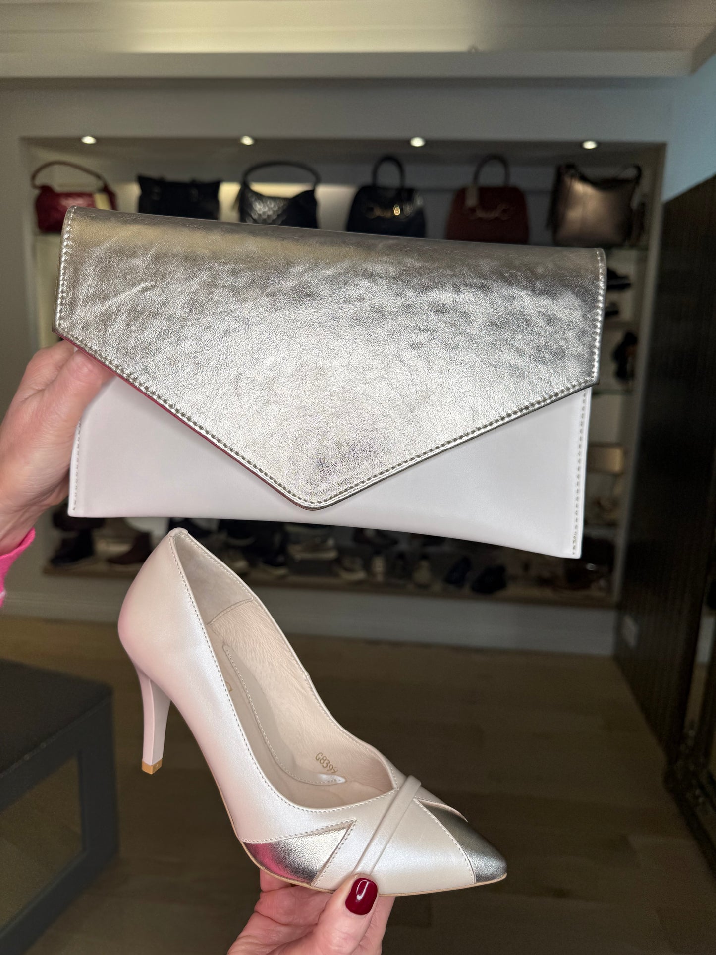 Emis - Matching Pearlised Cream & Gold Envelope Clutch Bag