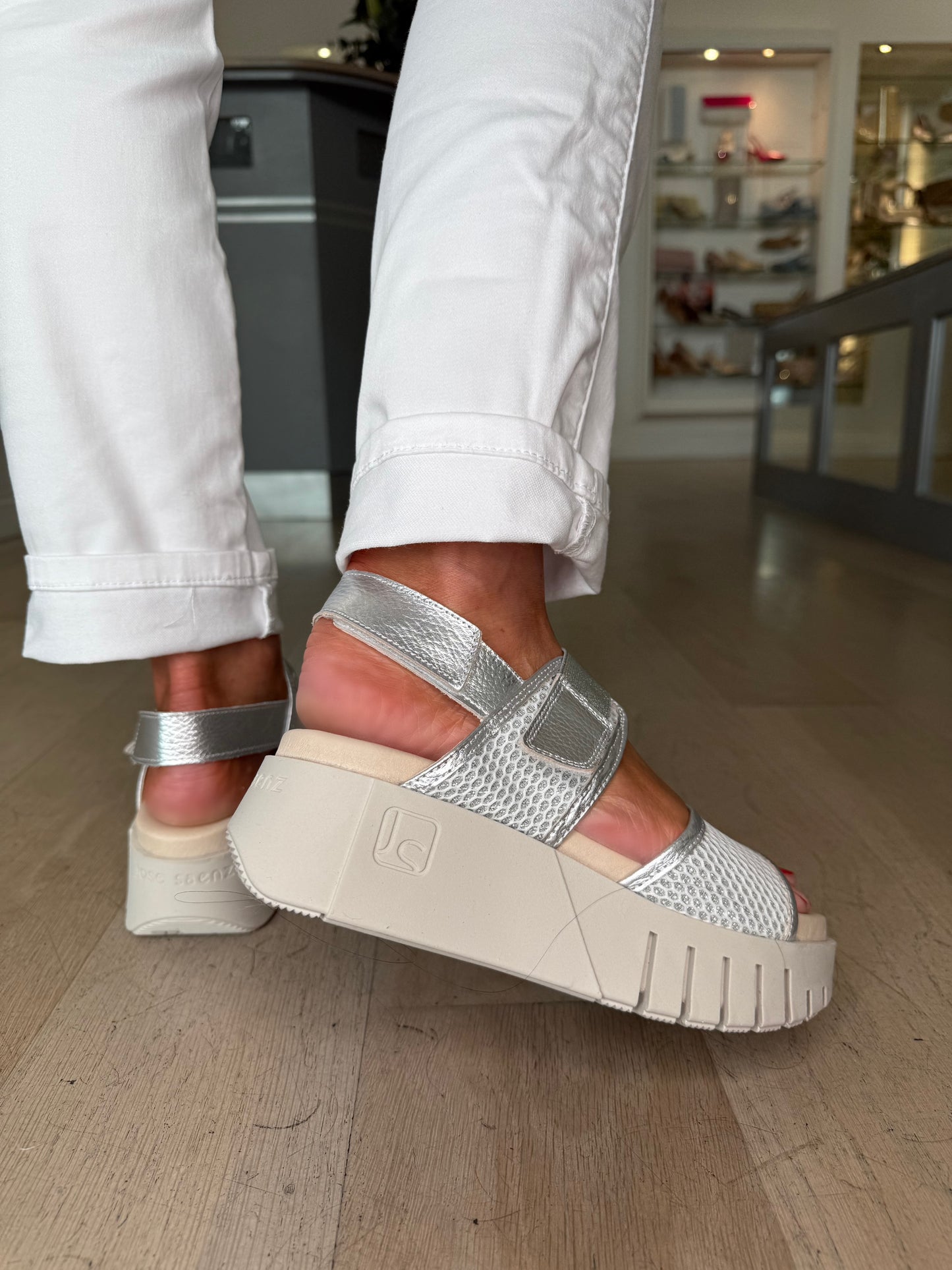 Jose Saenz - White Mesh/ Silver Metallic Chunky Sole Sandal
