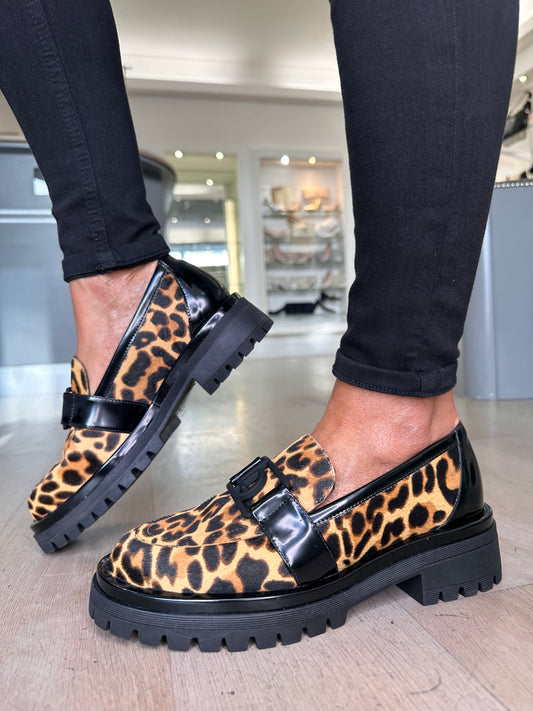 Lodi Love- Leopard Print Chunky Sole Loafer With Black Trim