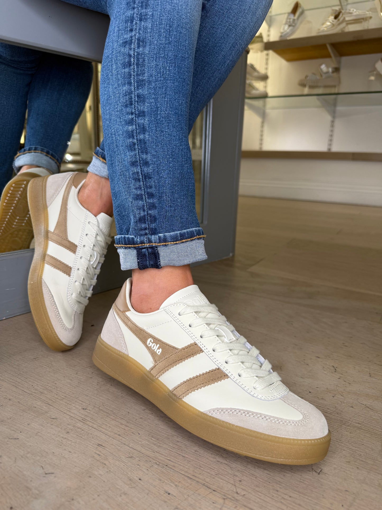 Gola - Viper Leather Trainer With Beige & Caramel Suede Trim