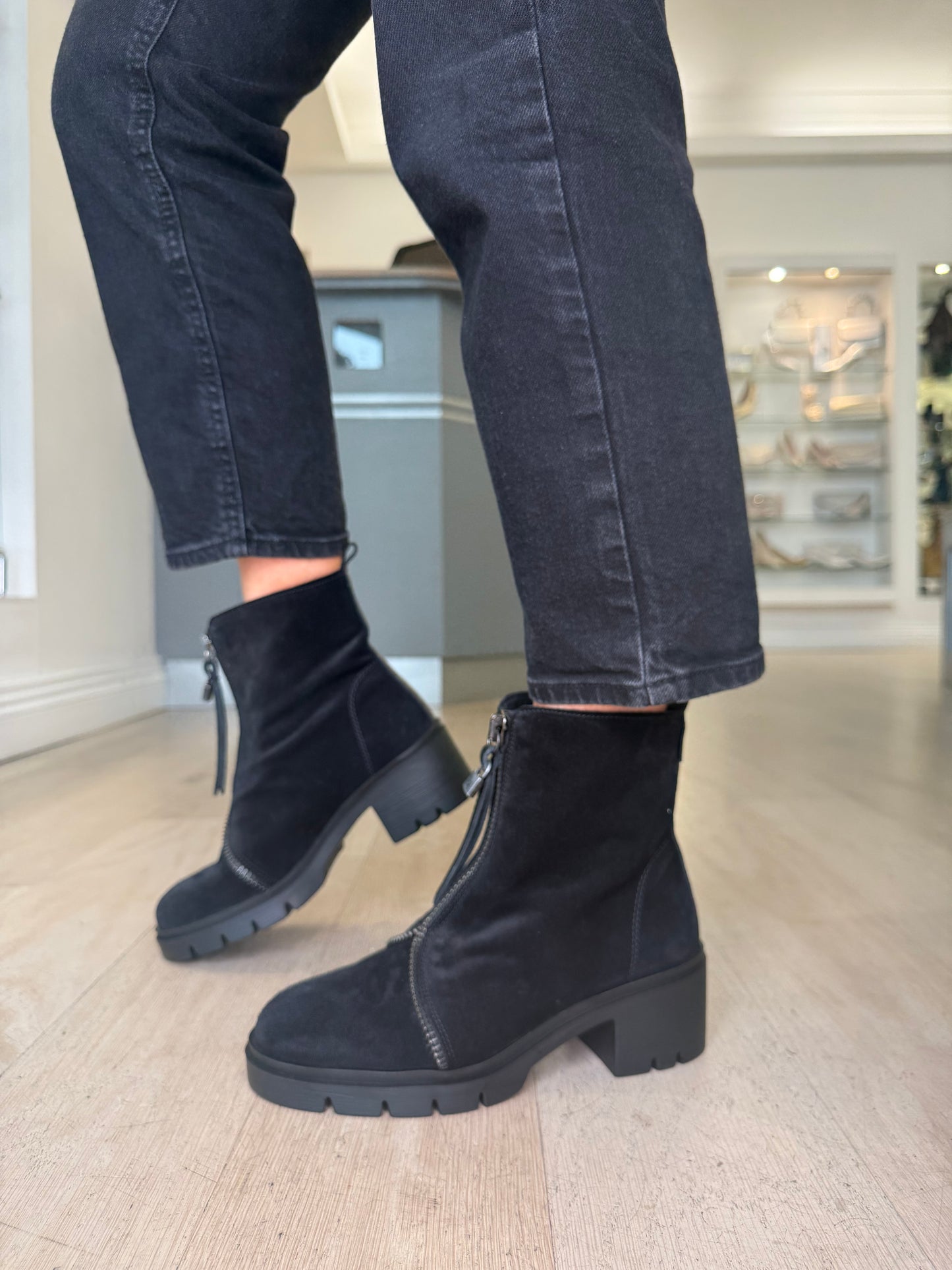 Hispanitas - Black Distressed Suede Chunky Sole Boot With Zip Detail Trim