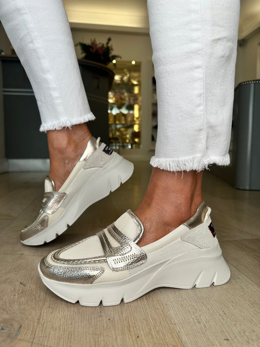 Hispanitas -Cream Mesh/Metallic Gold Slip On Sporty Shoe