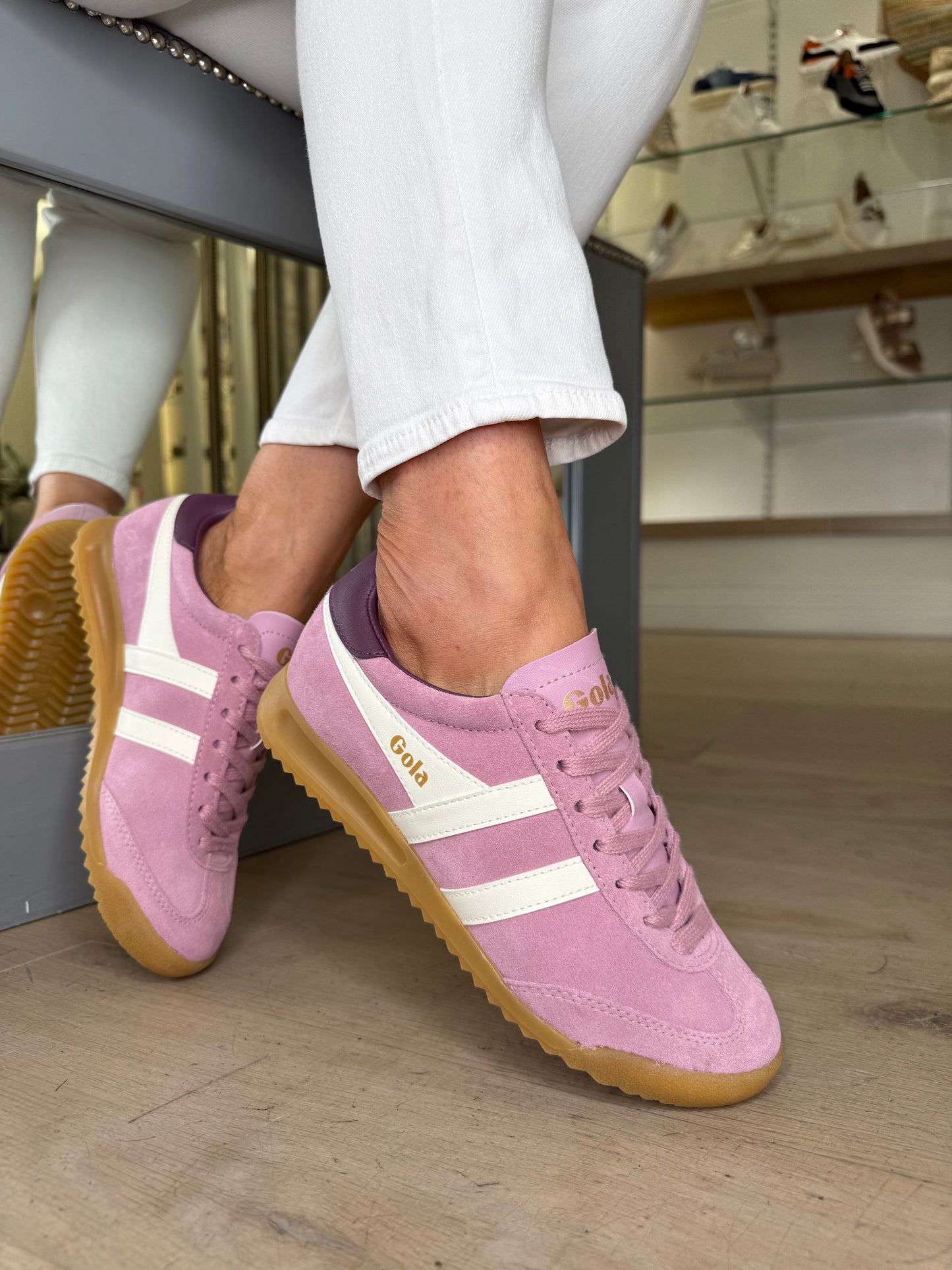 Gola - Torpedo Candy Pink Suede Trainer With White & Dark Wine Trim