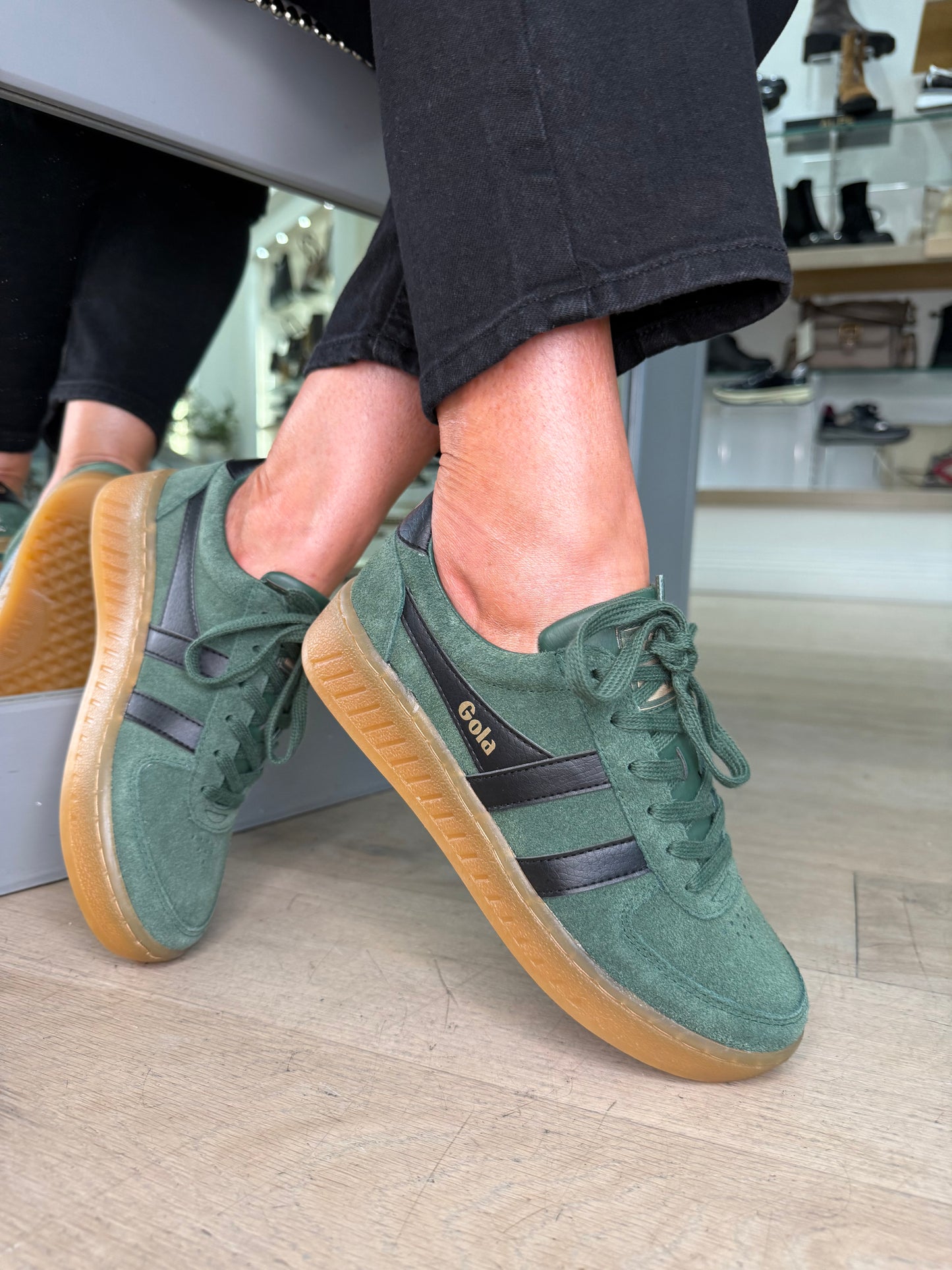 Gola - Grandslam Evergreen Suede Trainer With Black Leather Trim & Gum Sole