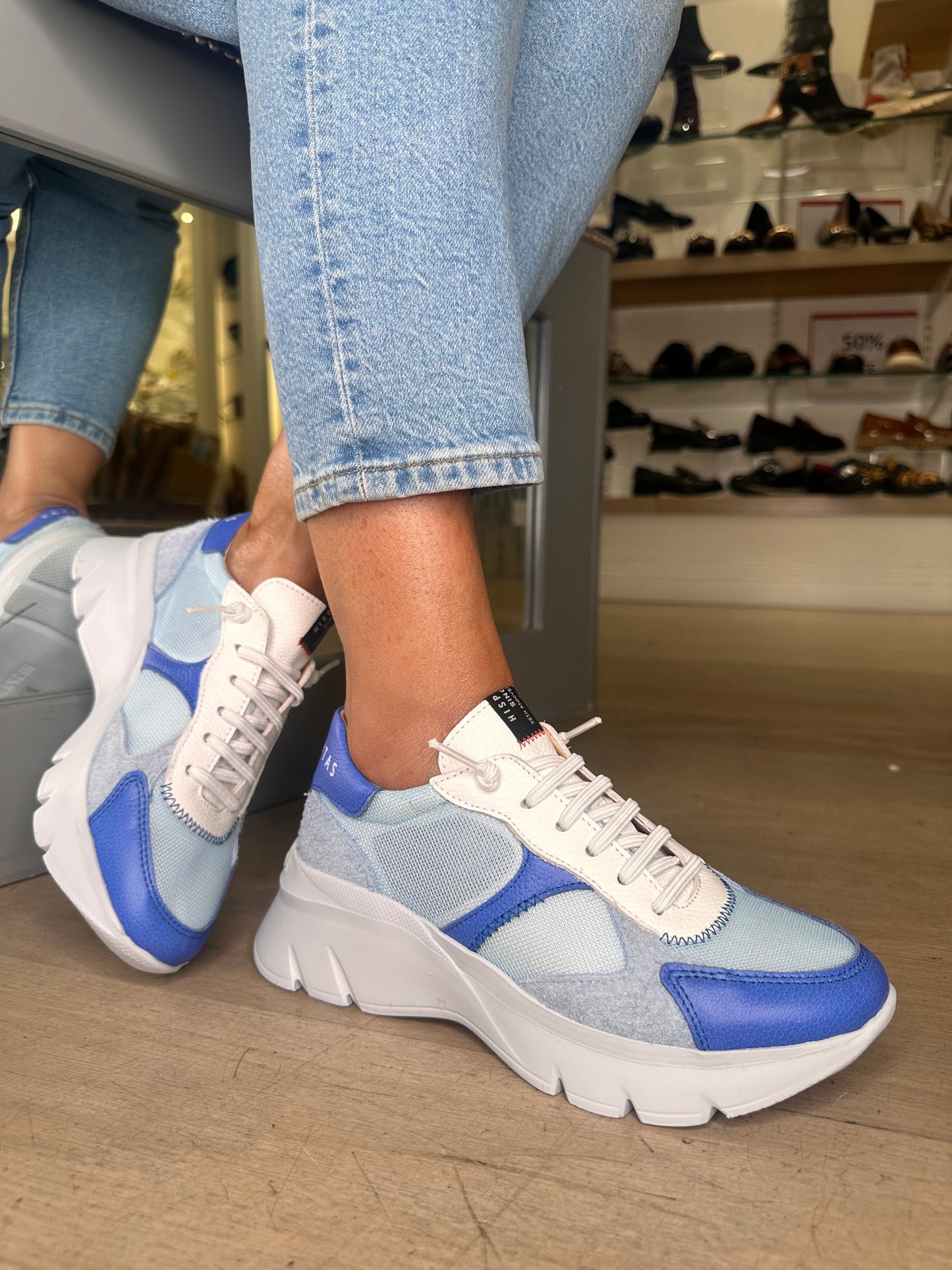 Hispanitas -Blue & White Mix Pull On Mesh Trainer