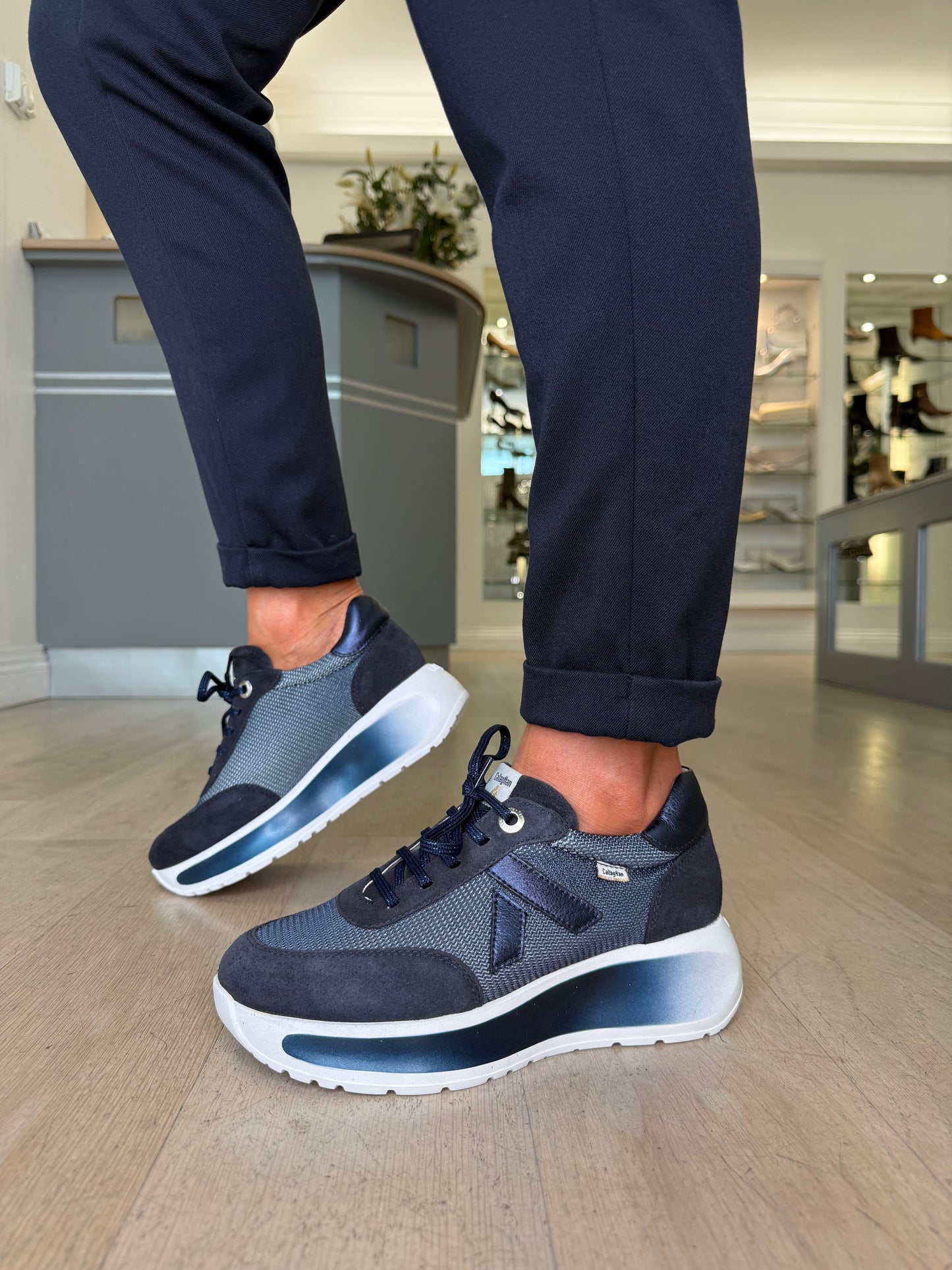 Callaghan - Navy Suede Lace Up Chunky Sole Trainer Wedge Trainer