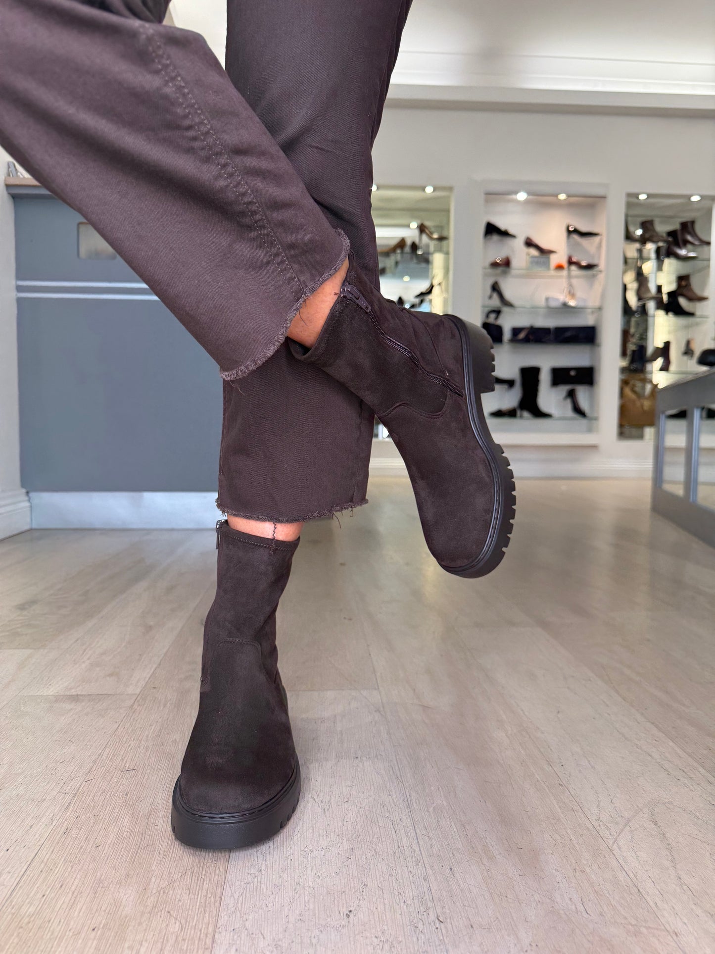 Unisa -Brown Suede Stretch Chelsea Style Boot