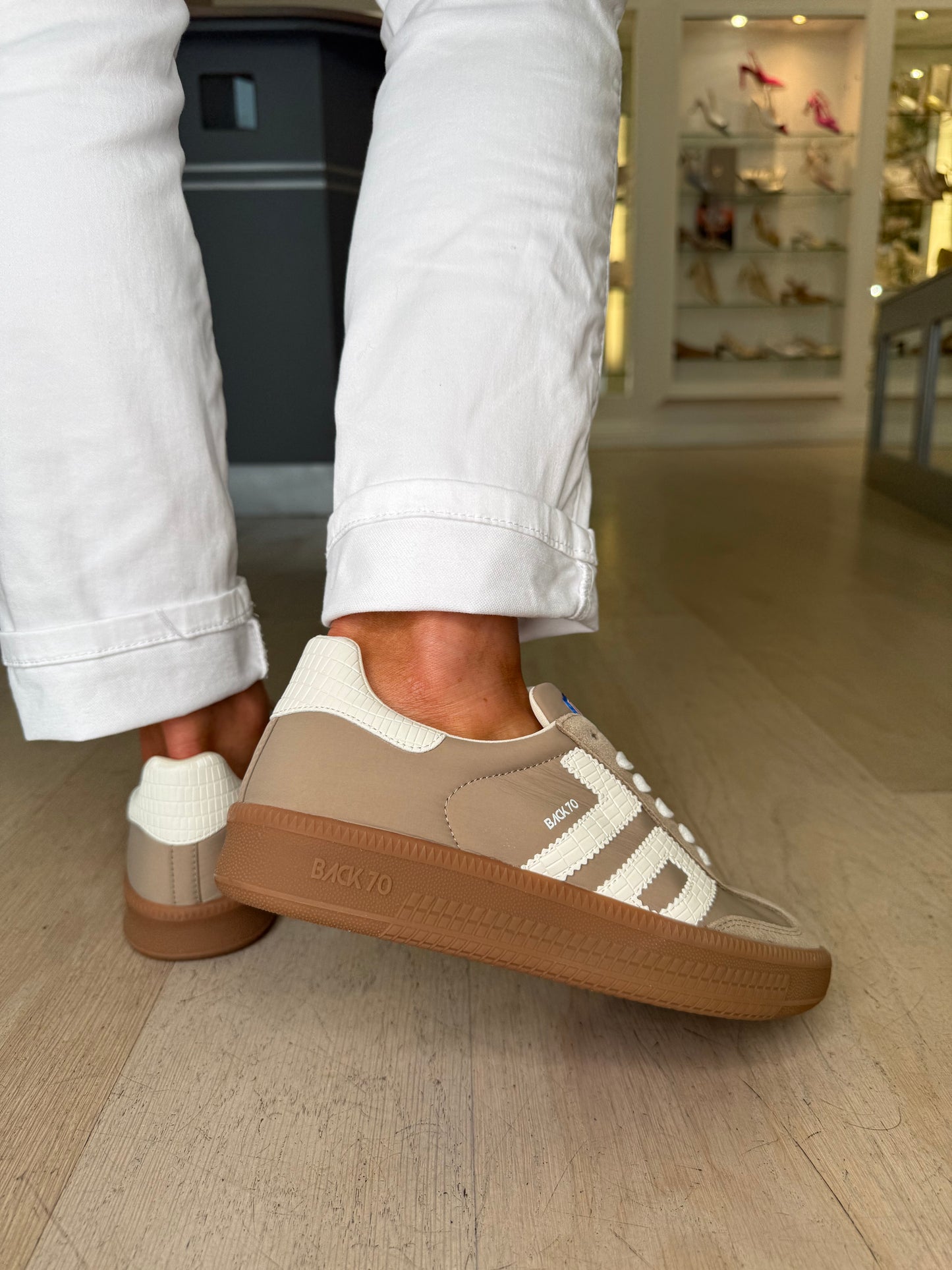 Back 70 - Taupe Suede & Fabric Mix Platform Trainer