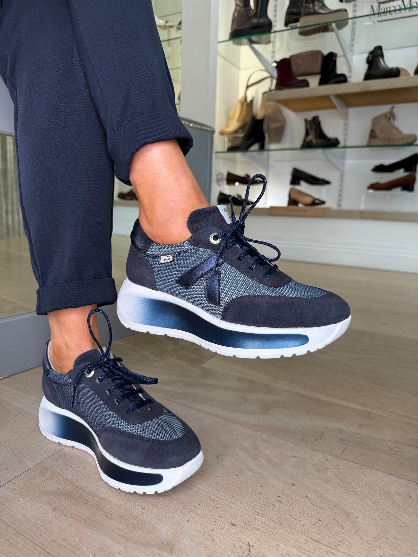 Callaghan - Navy Suede Lace Up Chunky Sole Trainer Wedge Trainer