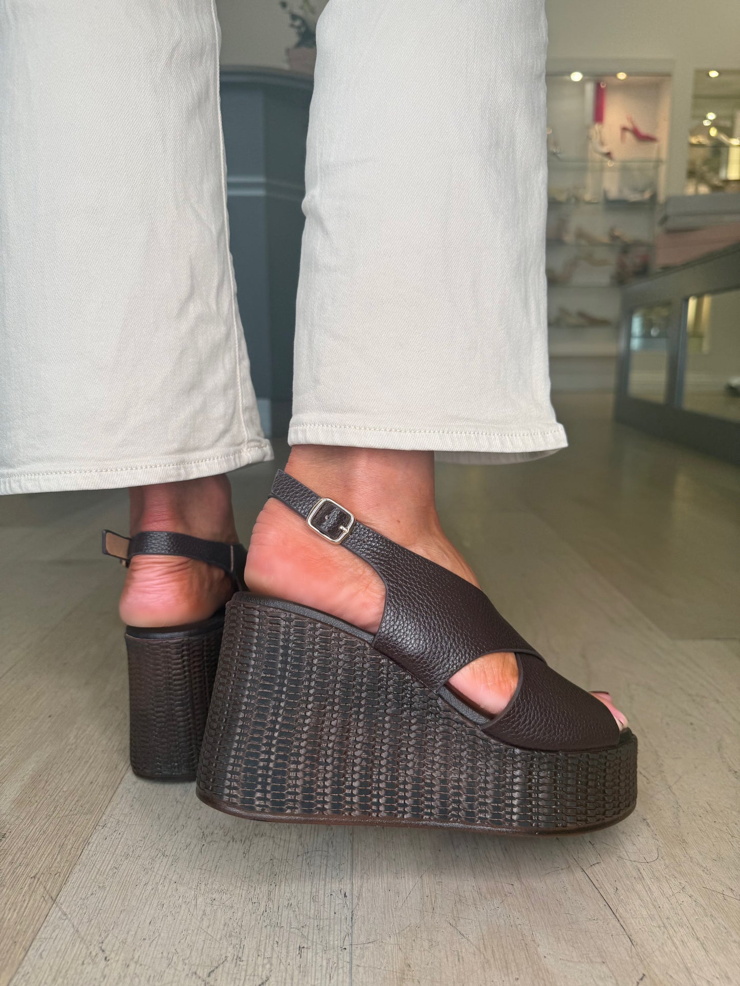 Repo - Dark Brown Crossover Wedge Sandal With Platform Sole