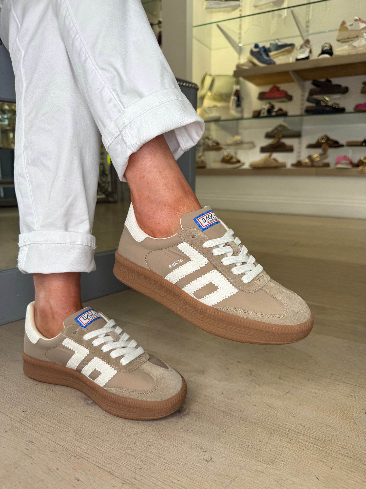 Back 70 - Taupe Suede & Fabric Mix Platform Trainer