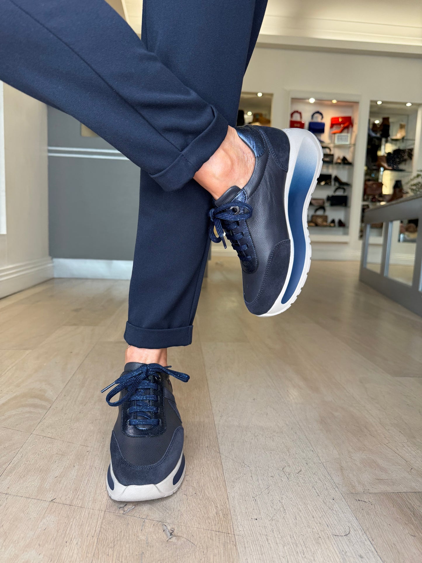 Callaghan - Dark Navy Mix Lace Up Chunky Sole Trainer